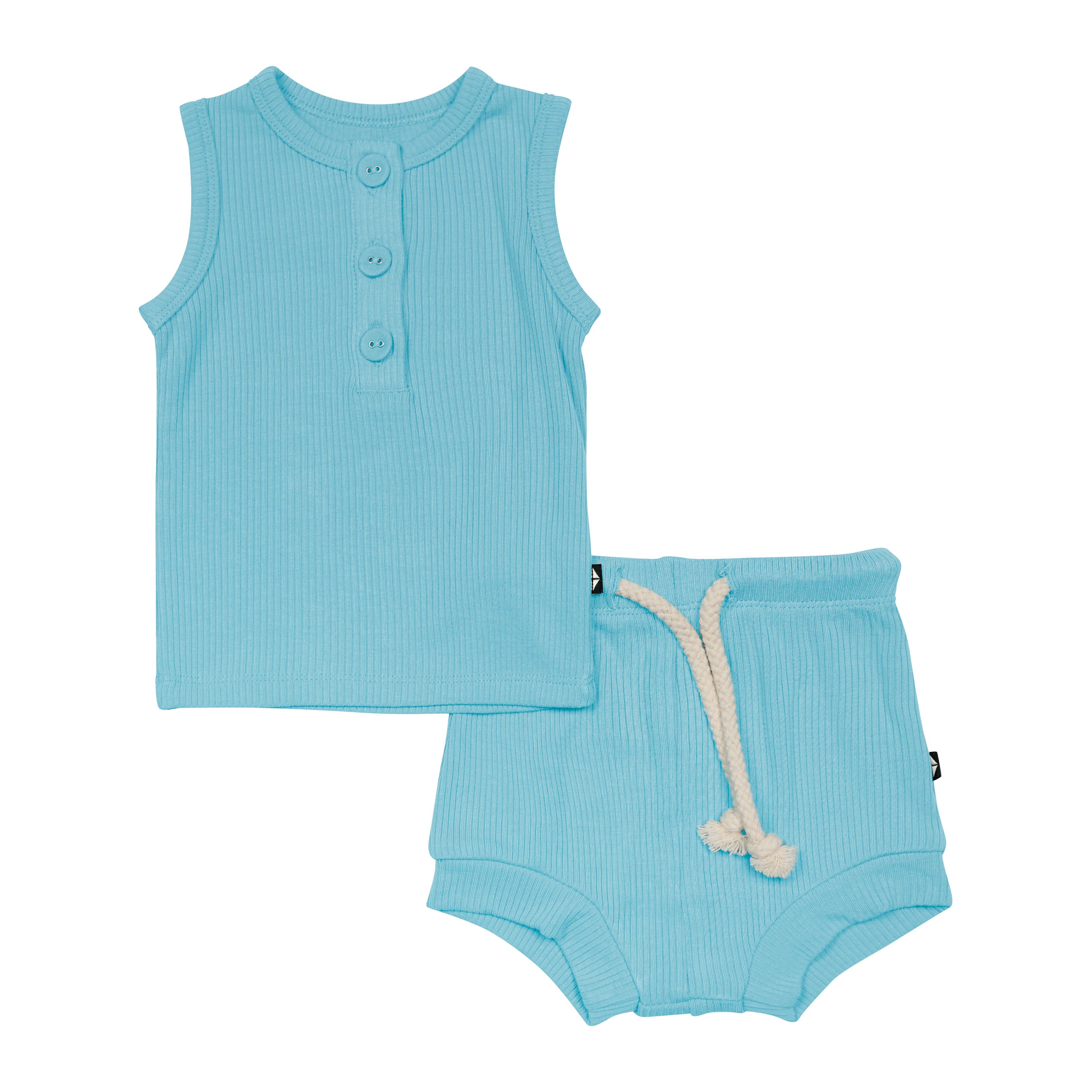 Ribbed Henley Tank Set in Makai Blue