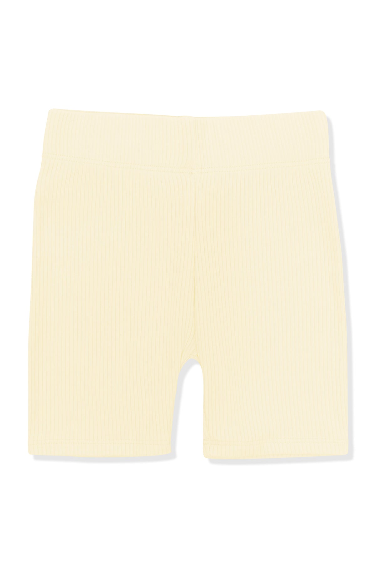 Product photo of the Ribbed Toddler Biker Shorts in Chamomile shown on a white background