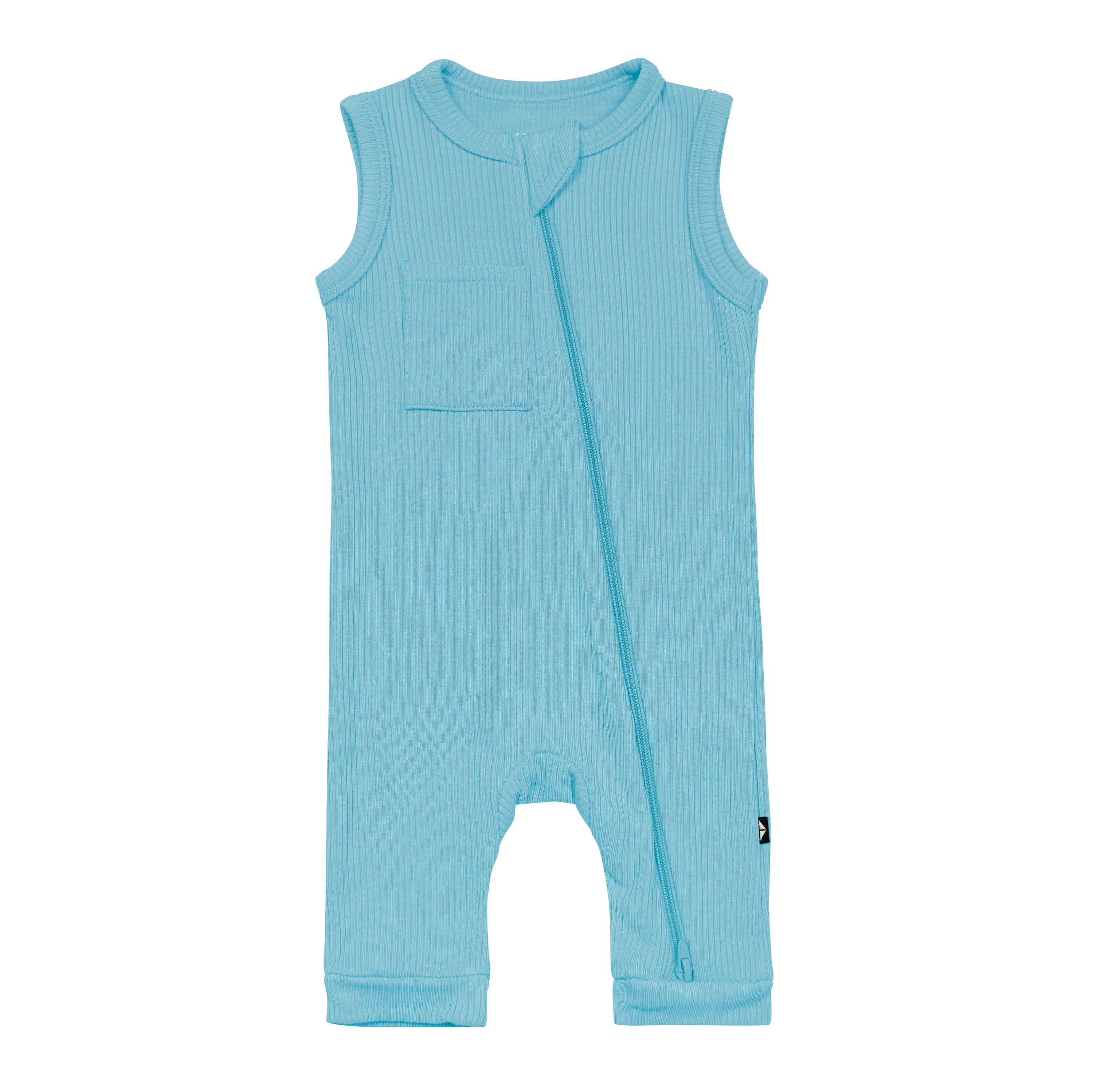 Ribbed Zippered Sleeveless Romper in Makai blue