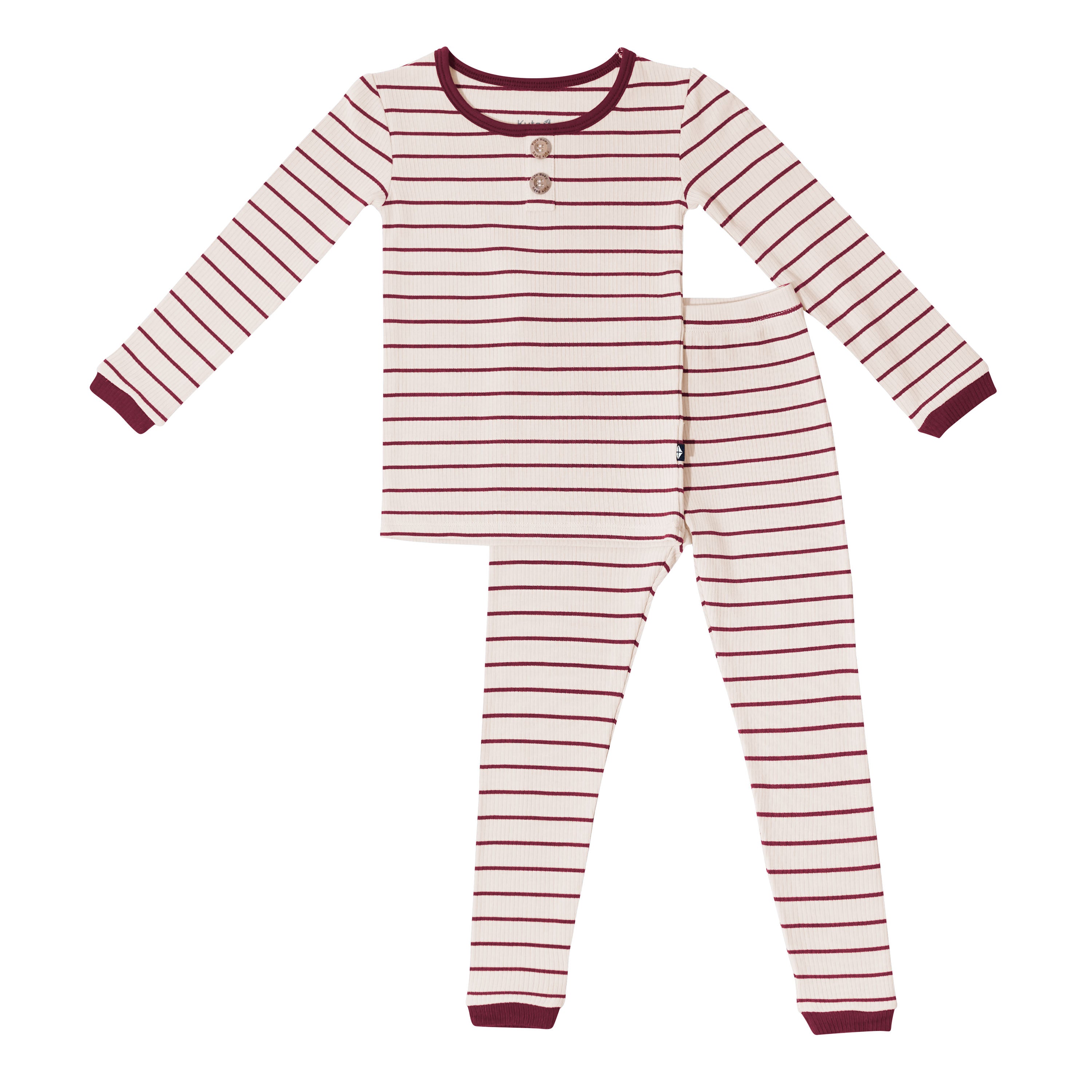 Product photo of the Ribbed Henley Set in Burgundy Stripe