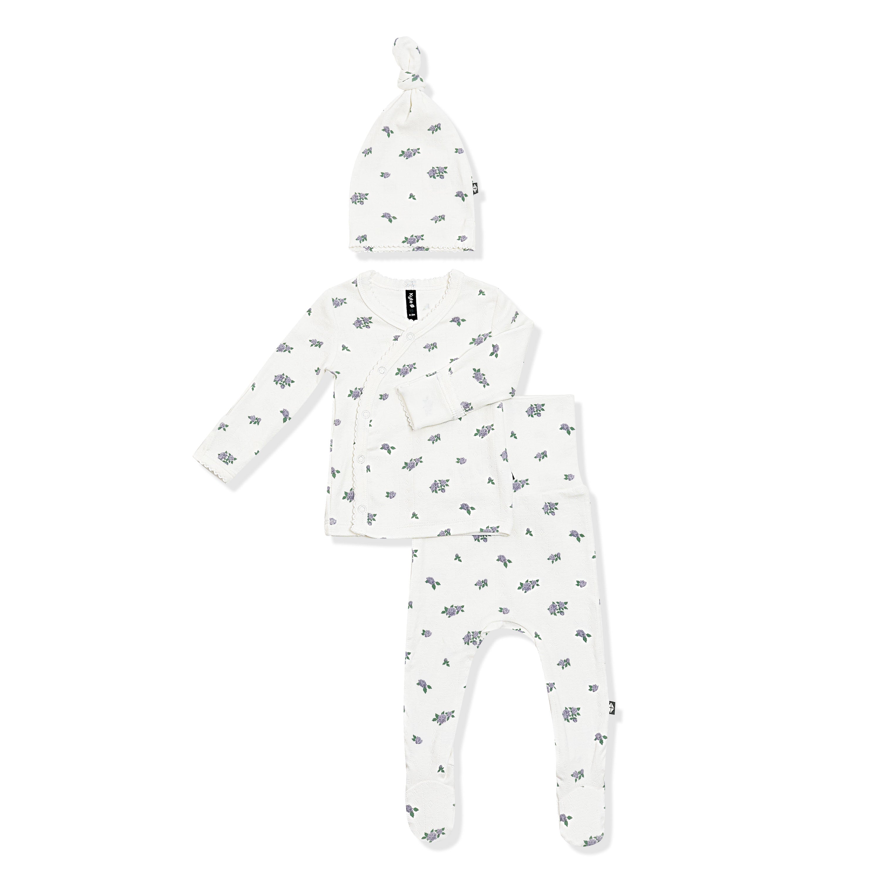 Product photo of the Pointelle Take Me Home Set with Cap in Spray Rose showing the picot trim on a white surface