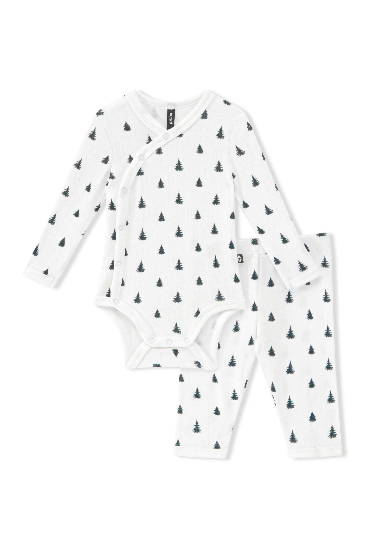 Pointelle Kimono Set in Christmas Trees on a white background