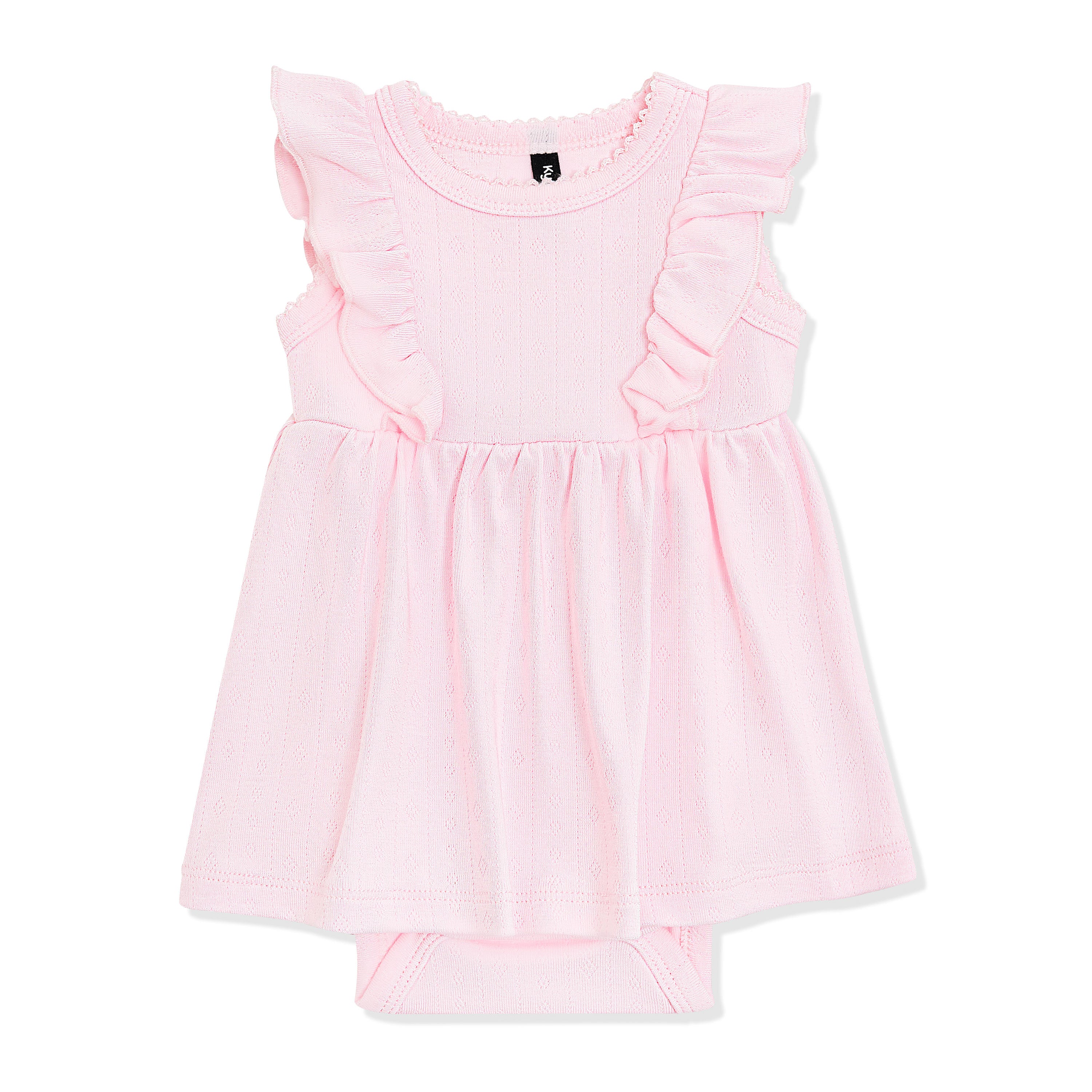 Pointelle Bodysuit Dress in Sakura showing the picot trim