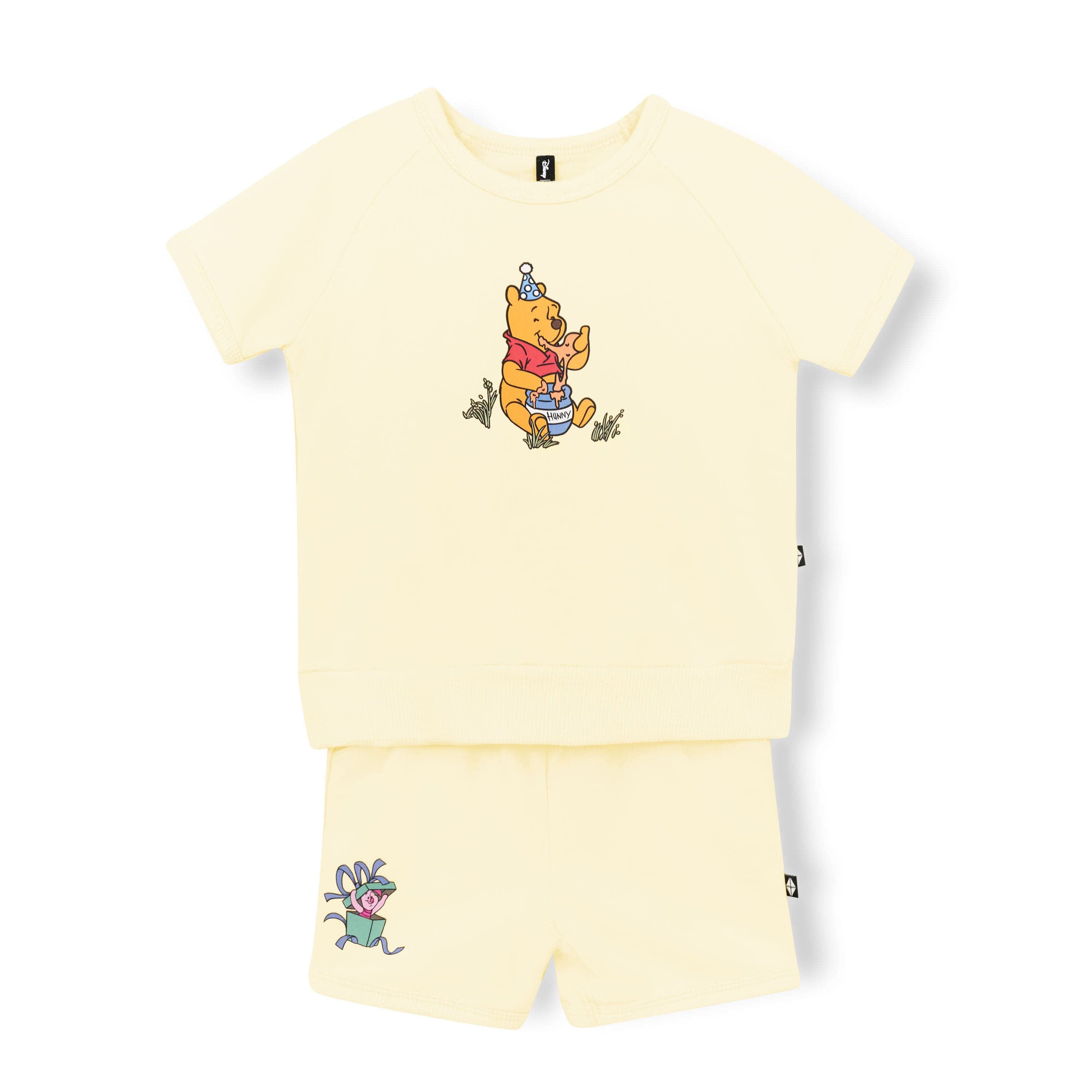 Short Sleeve Jogger Set in Winnie the Pooh Celebration shown on a white background