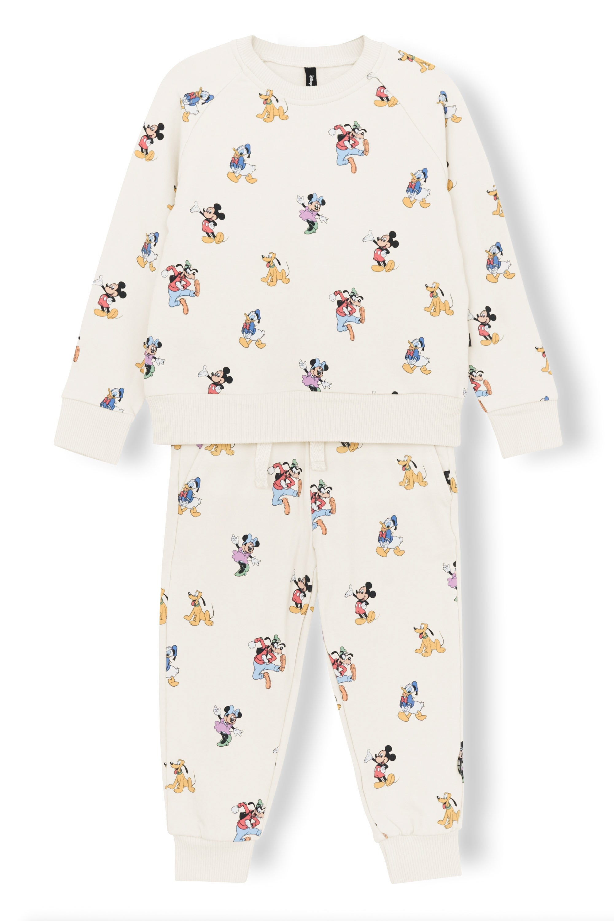 Long Sleeve Jogger Set with Mickey Mouse and Friends print on an oat background