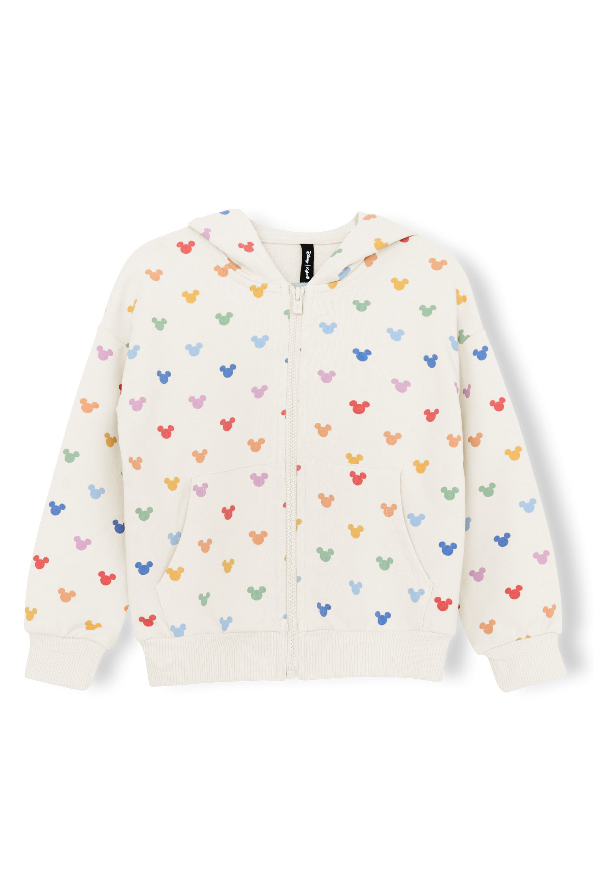 Zip-Up Hoodie with Pastel Mickey Mouse pattern on an oat background