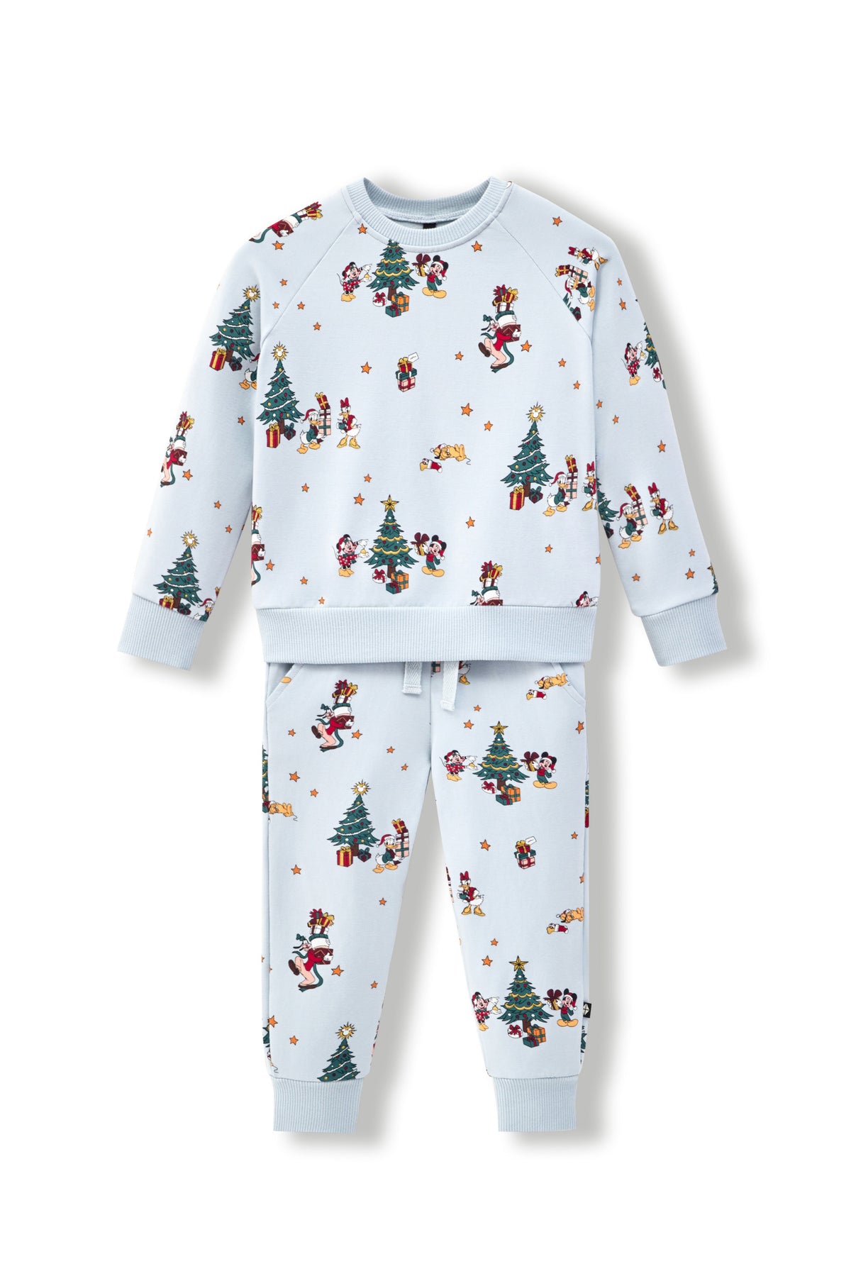 Long Sleeve Jogger Set in Mickey & Friends Christmas print on a white background