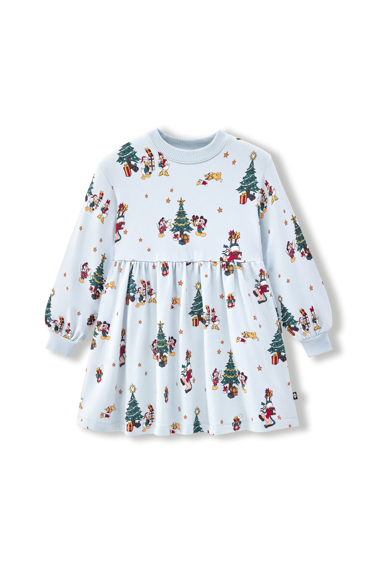 Long Sleeve Skater Dress Mickey & Friends Christmas print on a white background