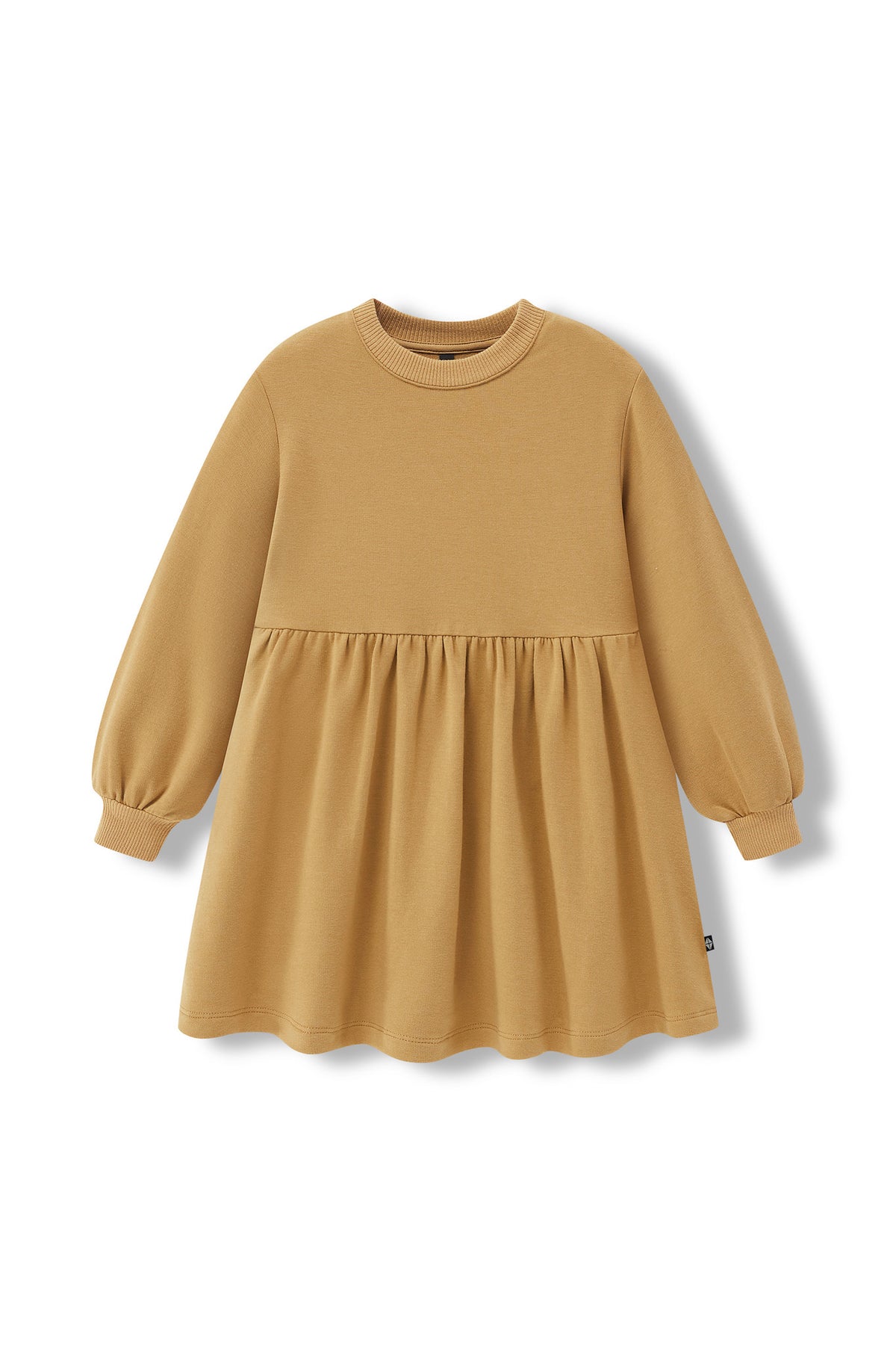 Long Sleeve Skater Dress in Ochre color on a white background