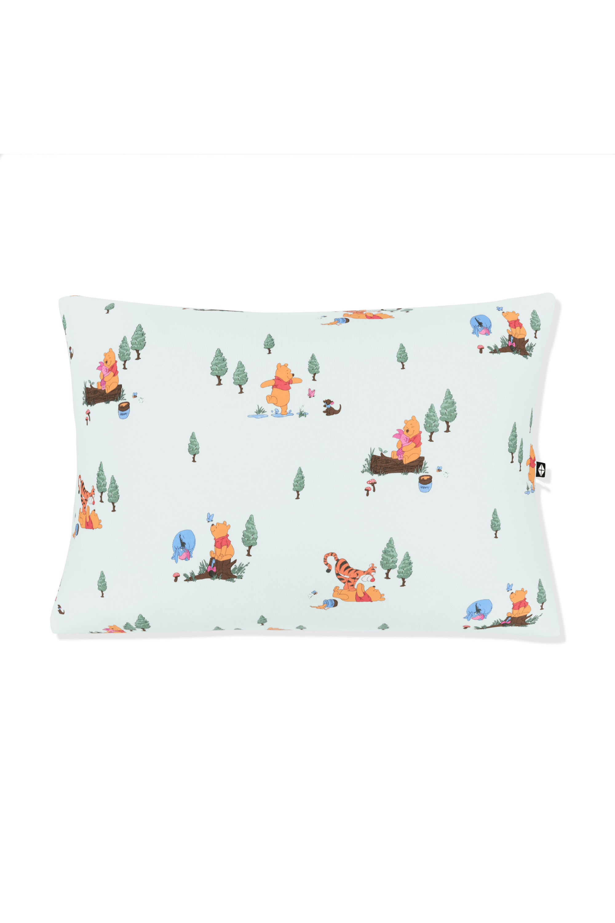 Front of the Toddler Pillowcase in Winnie the Pooh Hundred Acre Wood on a white background