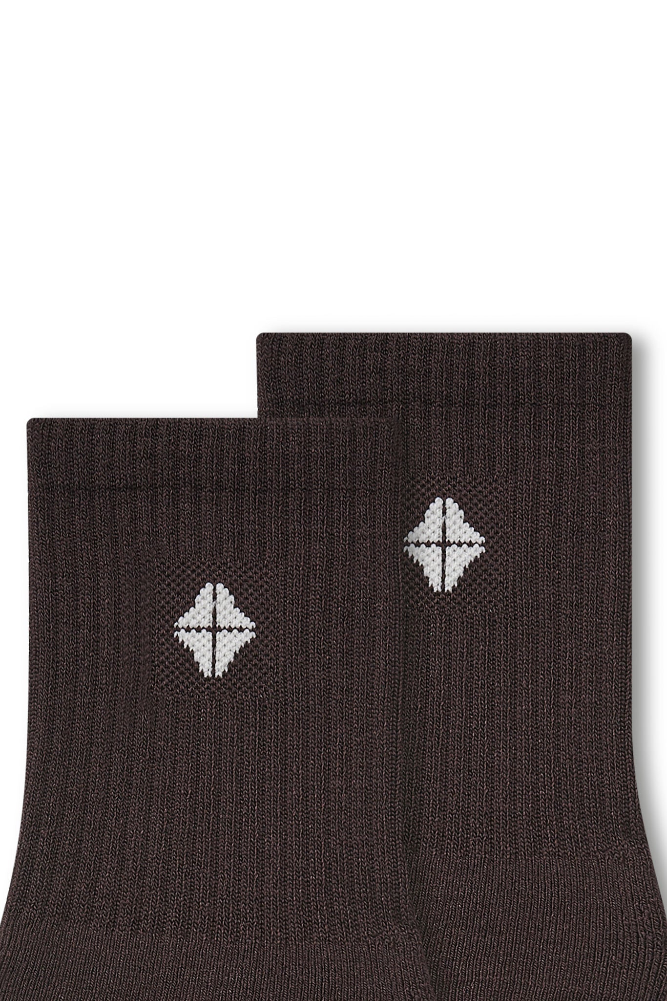 Top part of Adult Crew Socks in Espresso with Kyte Baby logo on a white background