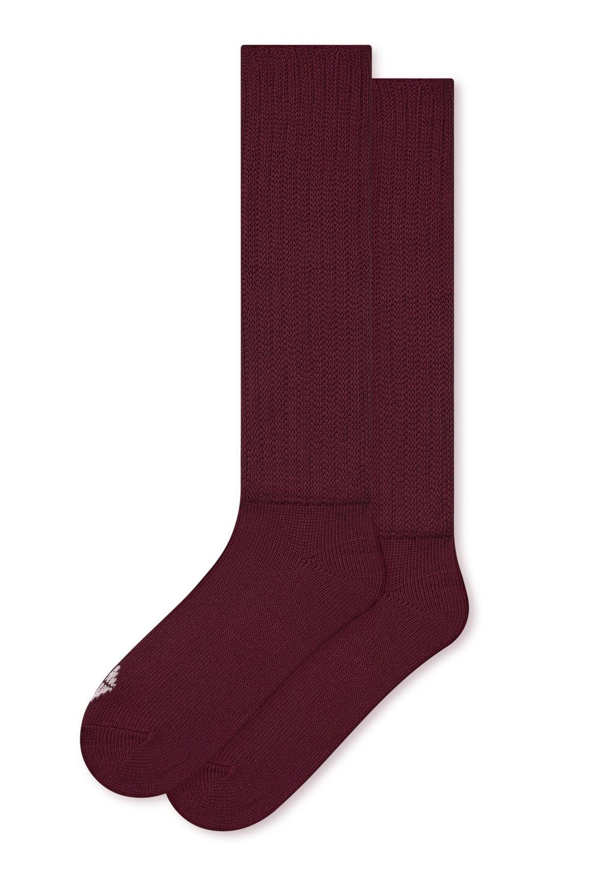 Adult Scrunch Socks in Burgundy laying flat on a white background.