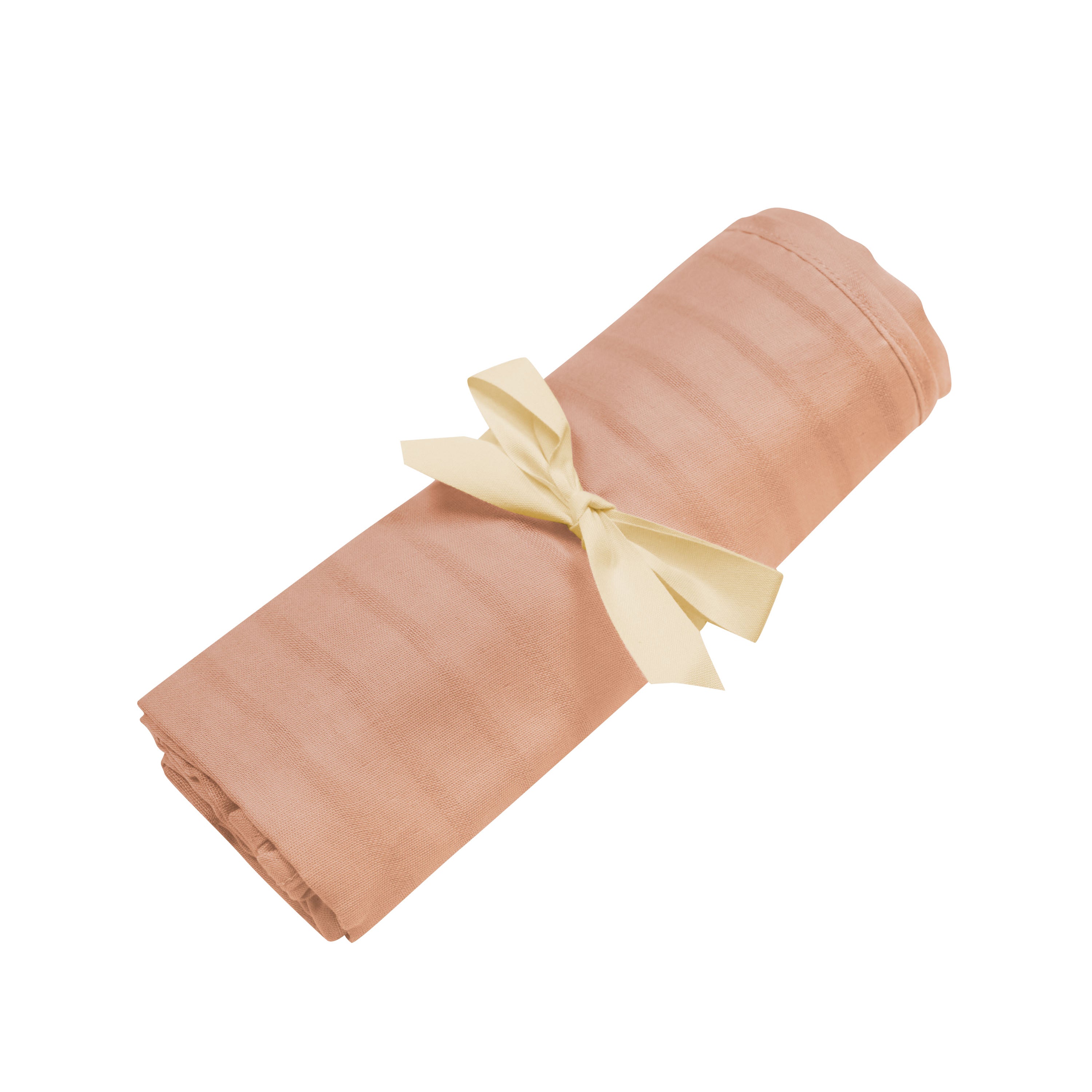 Bamboo Muslin Swaddle Blanket in Fawn with Woven Stripe Detail