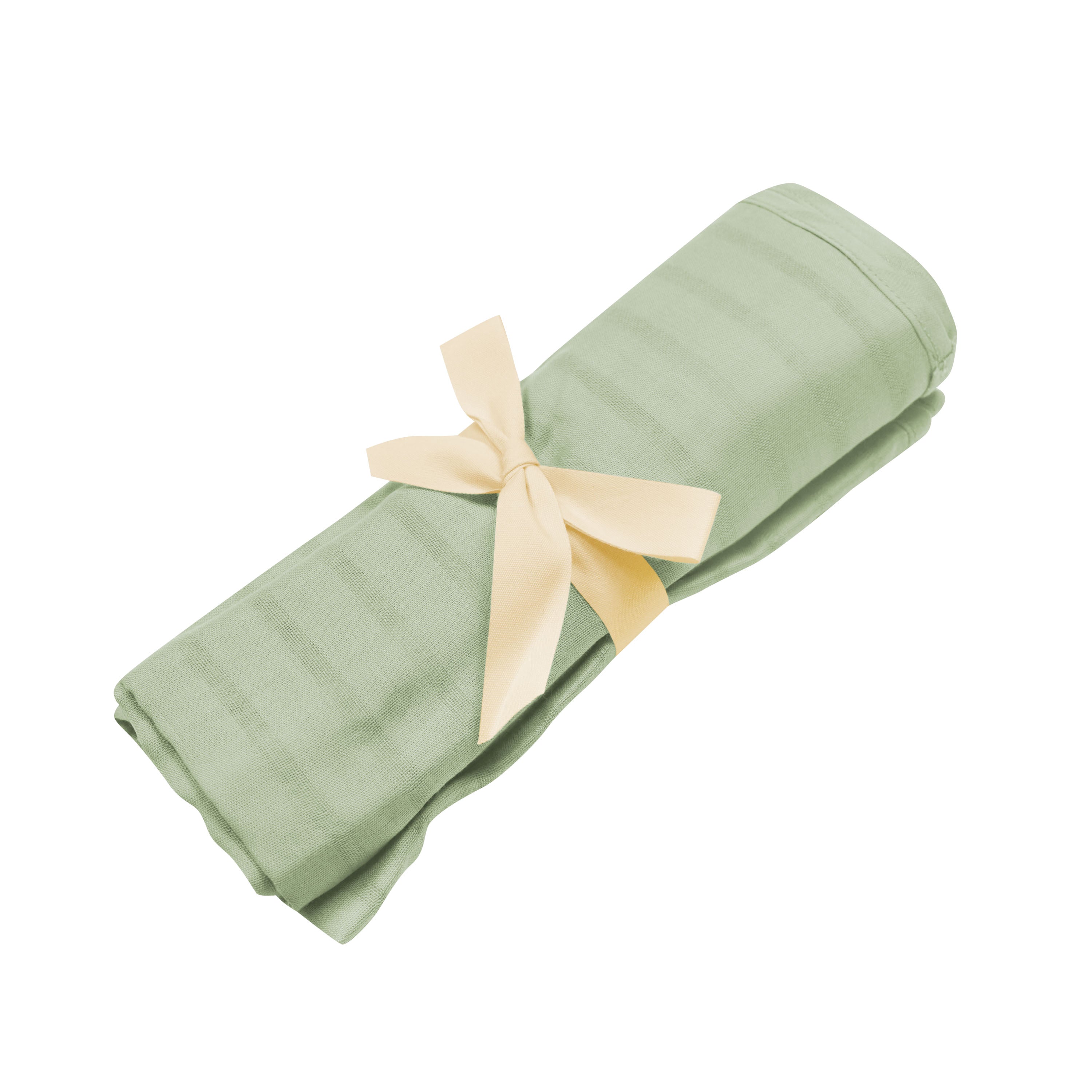 Bamboo Muslin Swaddle Blanket in Jojoba Green with Woven Stripes