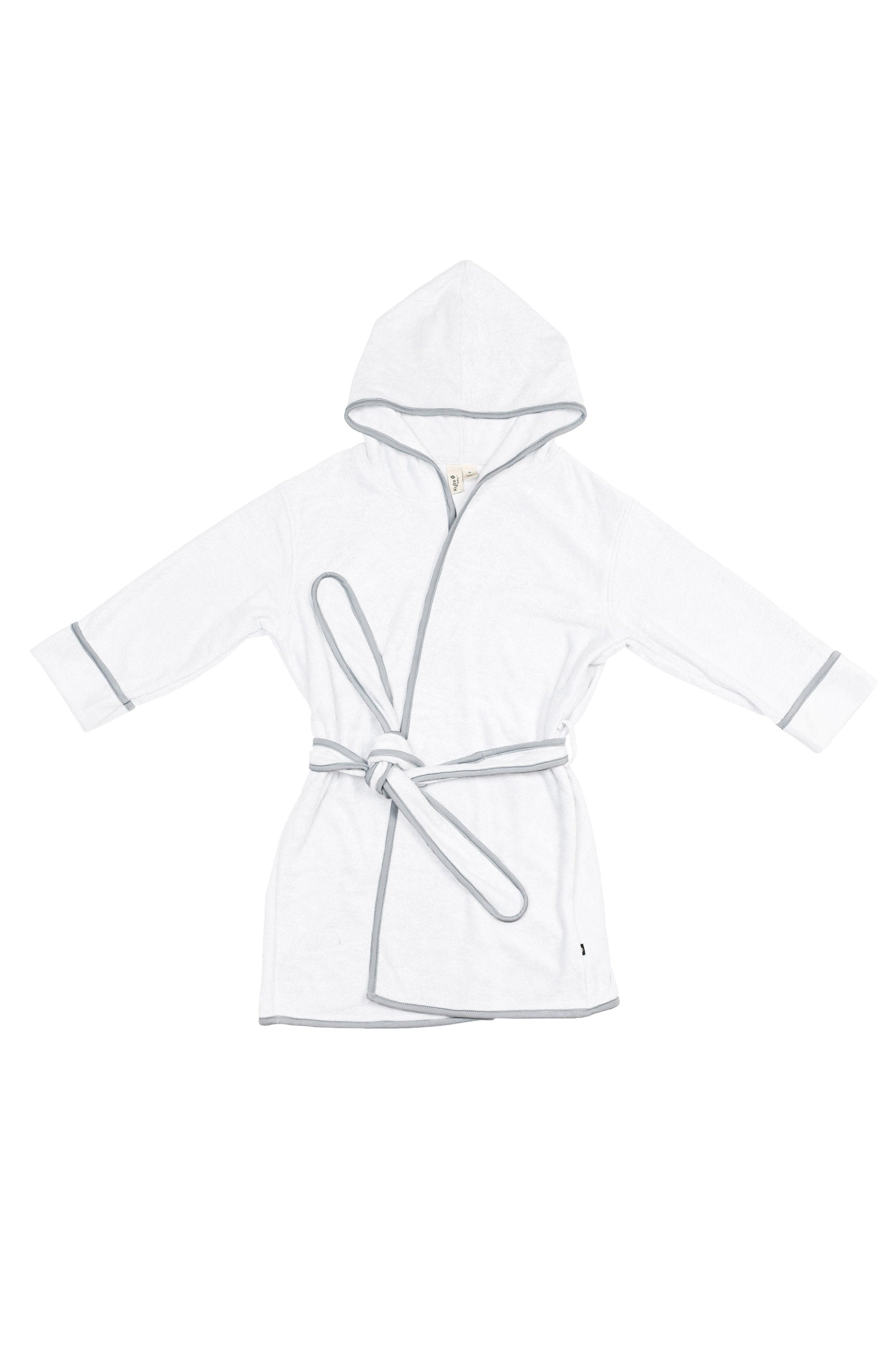 Hooded Bath Robe in Cloud with Storm Trim
