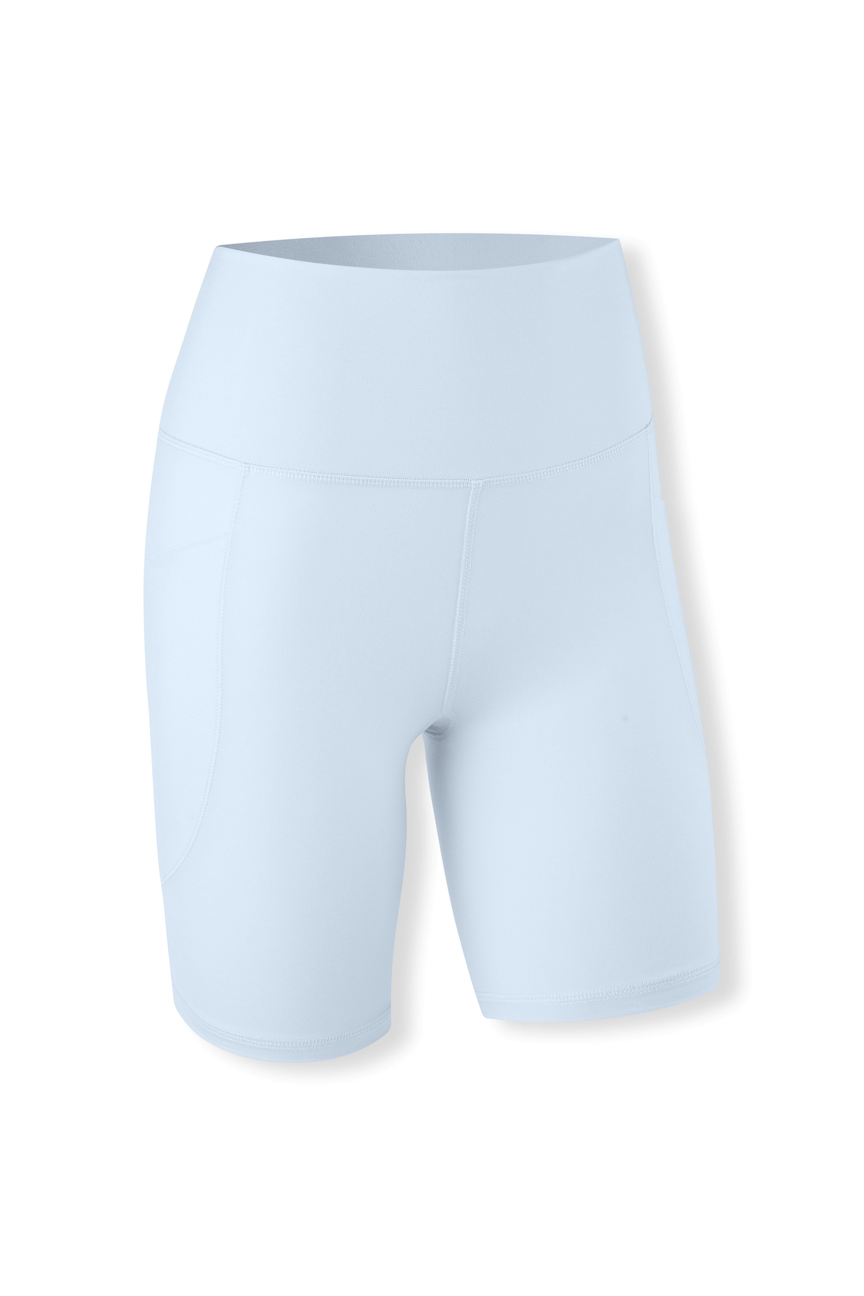 The front of the Bamboo Flex High Rise Biker Short in Breeze shown on a ghost mannequin