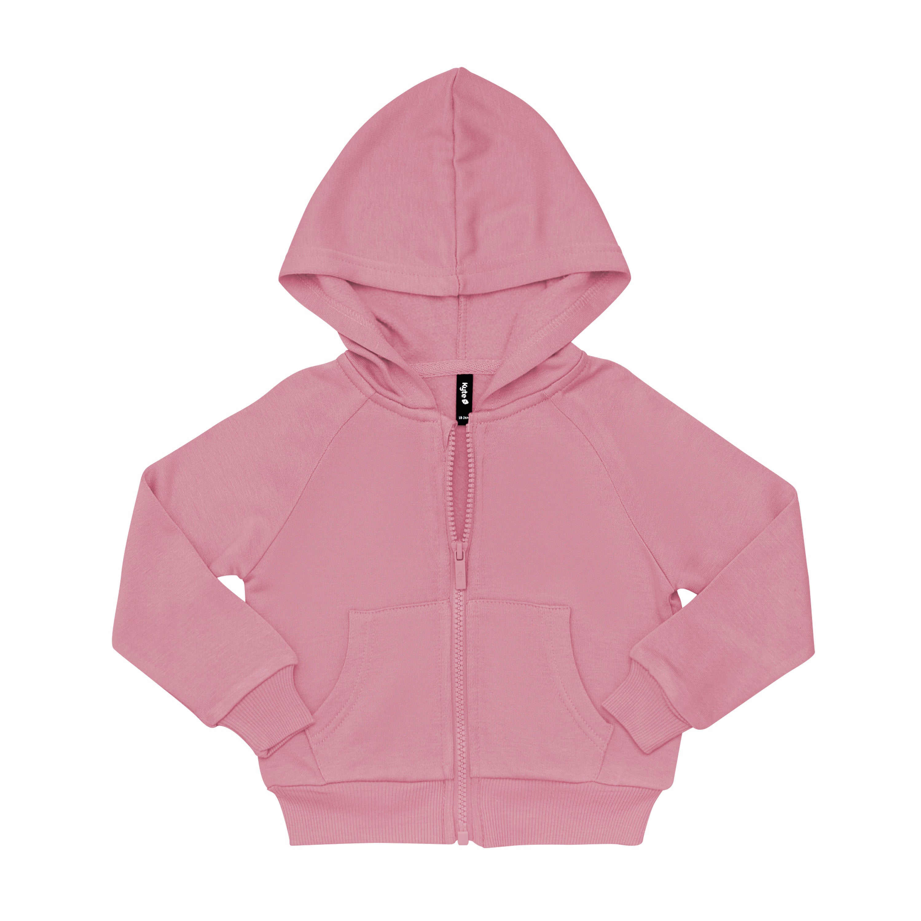 Fleece Zip Up Hoodie in Apple Blossom shown unzipped with the arms folded inwards