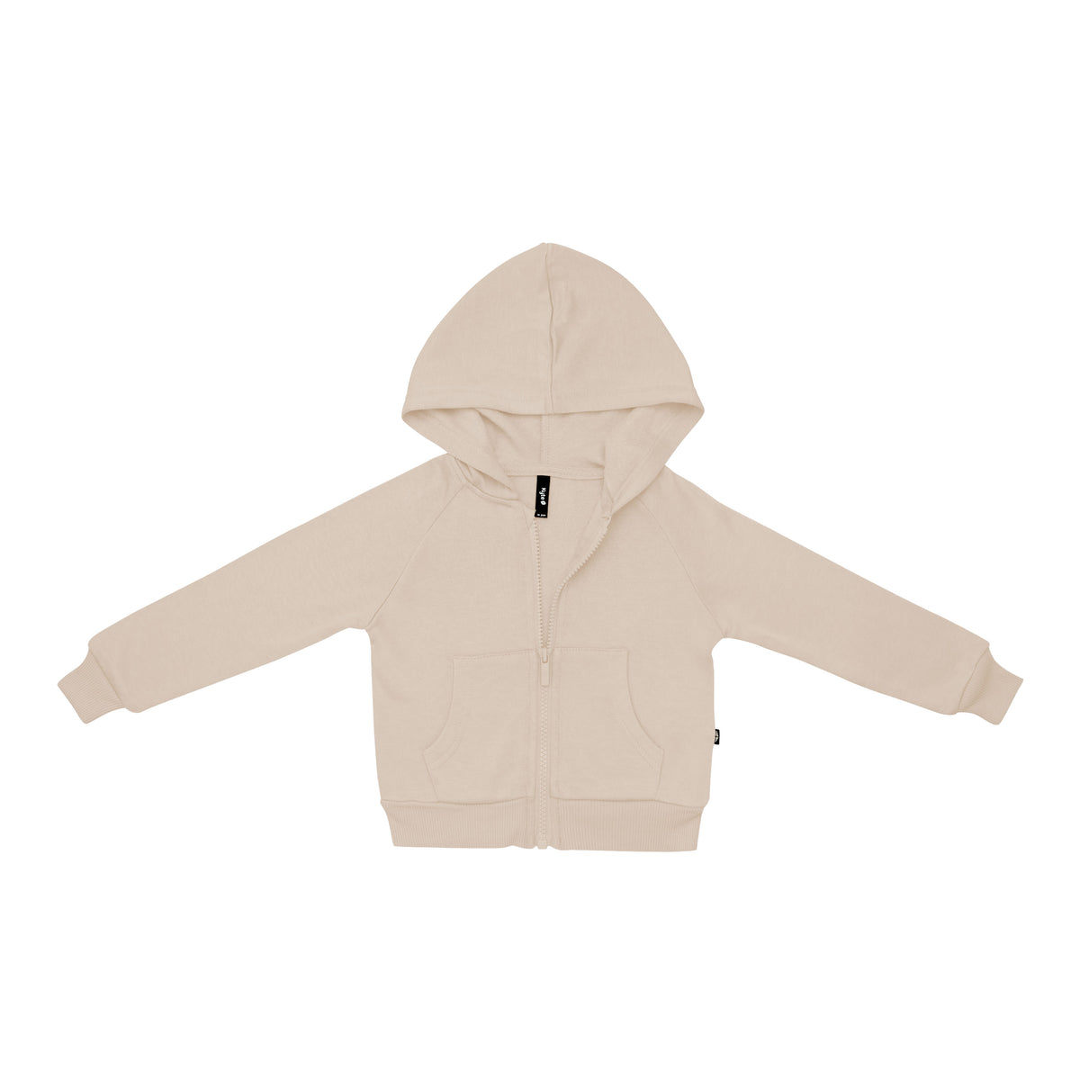 Fleece Zip Up Hoodie in Almond shown unzipped