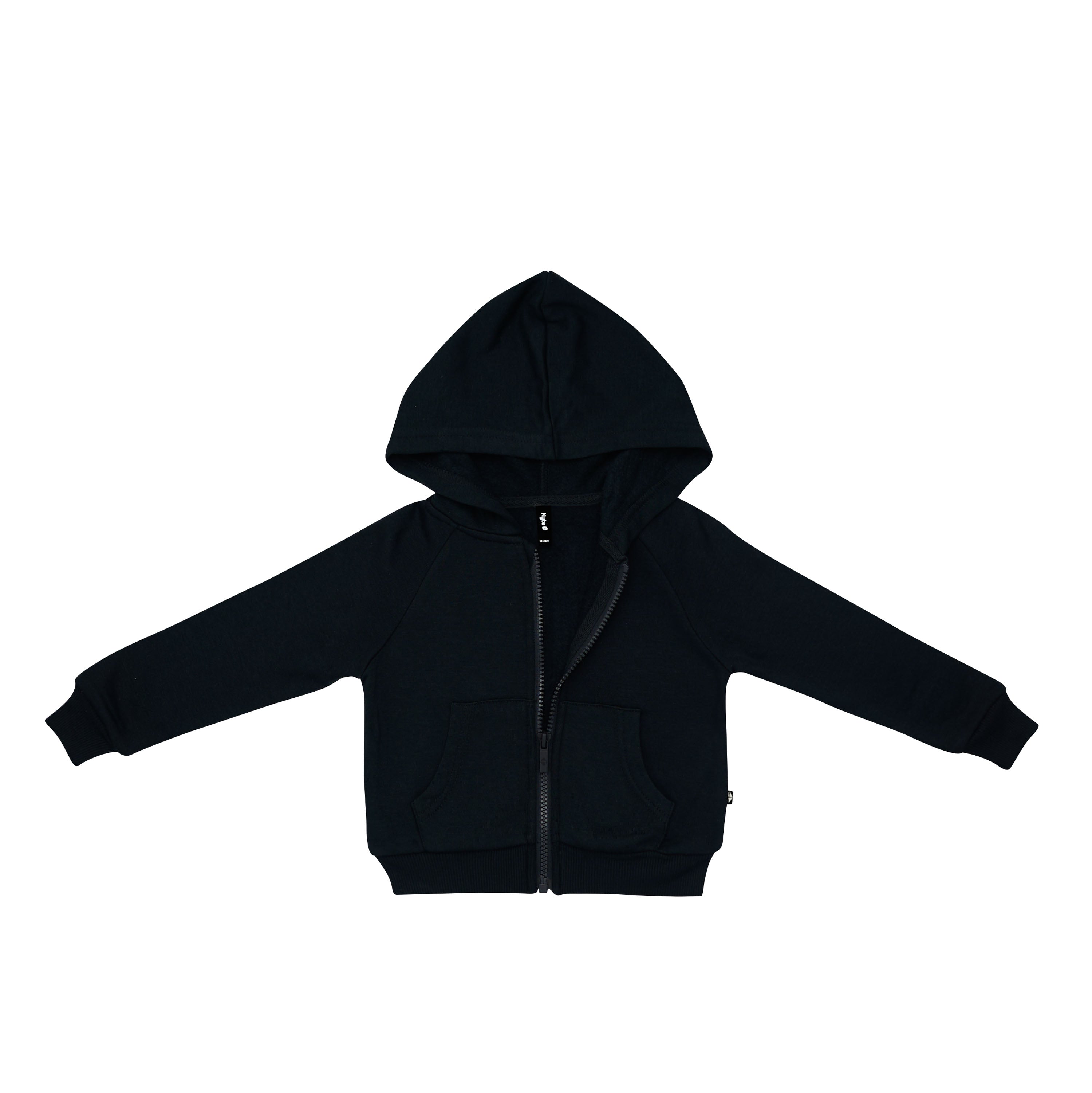 Fleece Zip Up Hoodie in Midnight shown unzipped