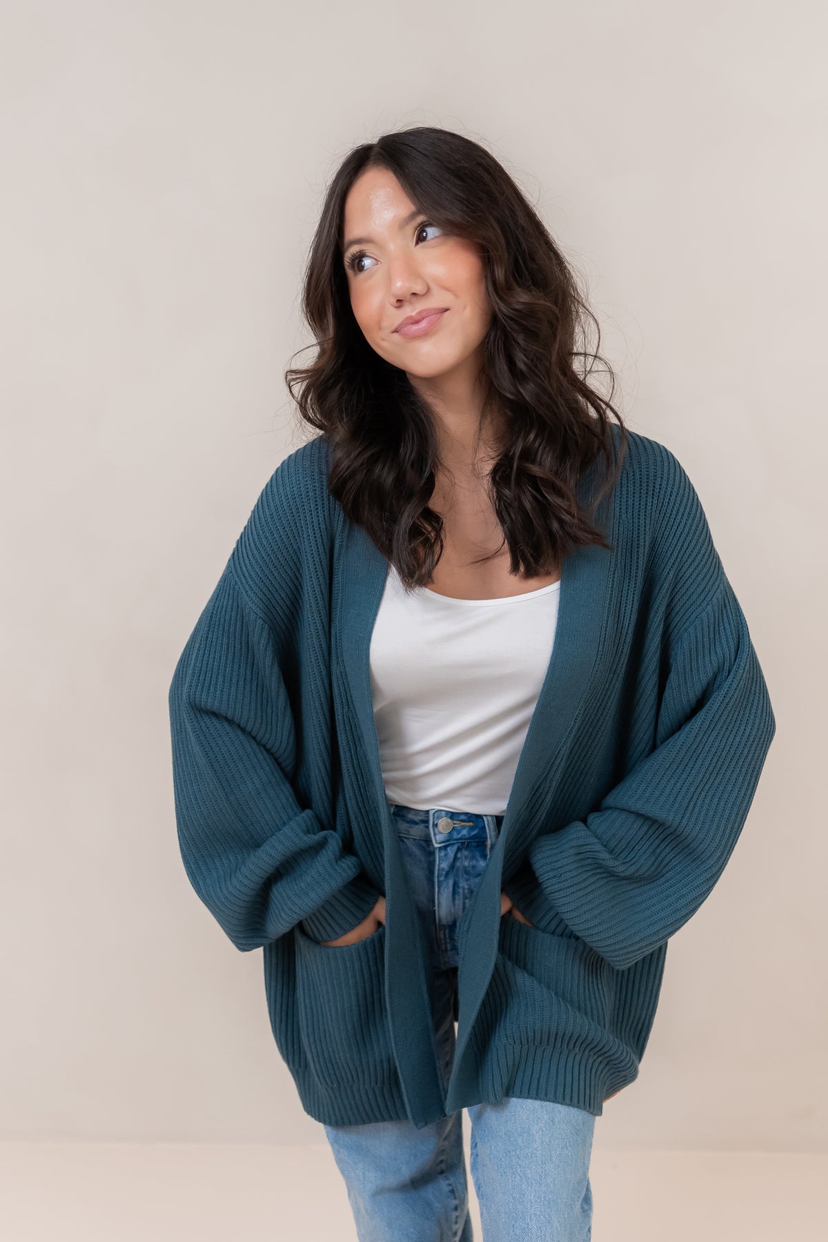 Chunky Knit Women's Oversized Cardigan in Atlantic