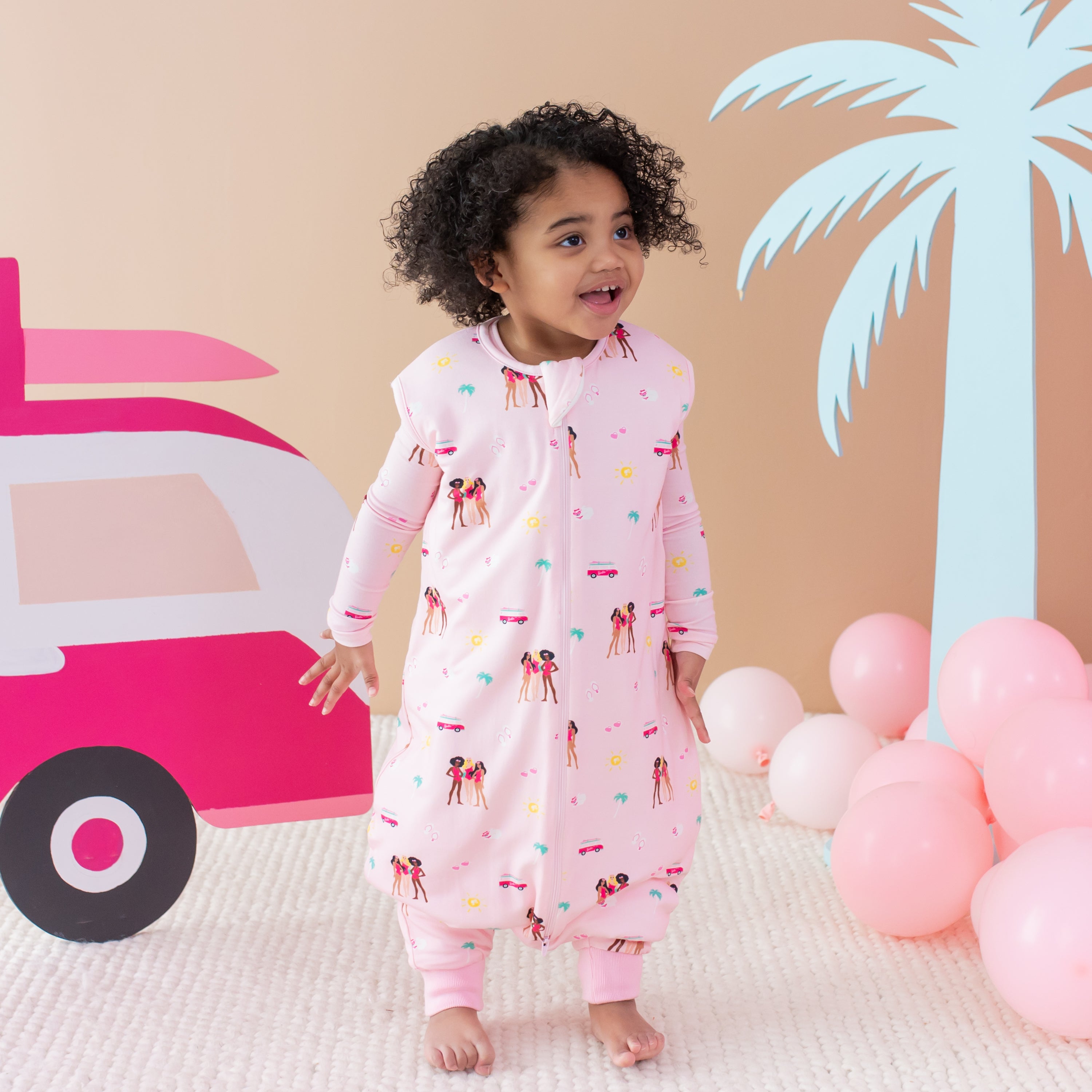Toddler wearing Bamboo Sleep Bag Walker in Barbie™ Beach TOG 1.0