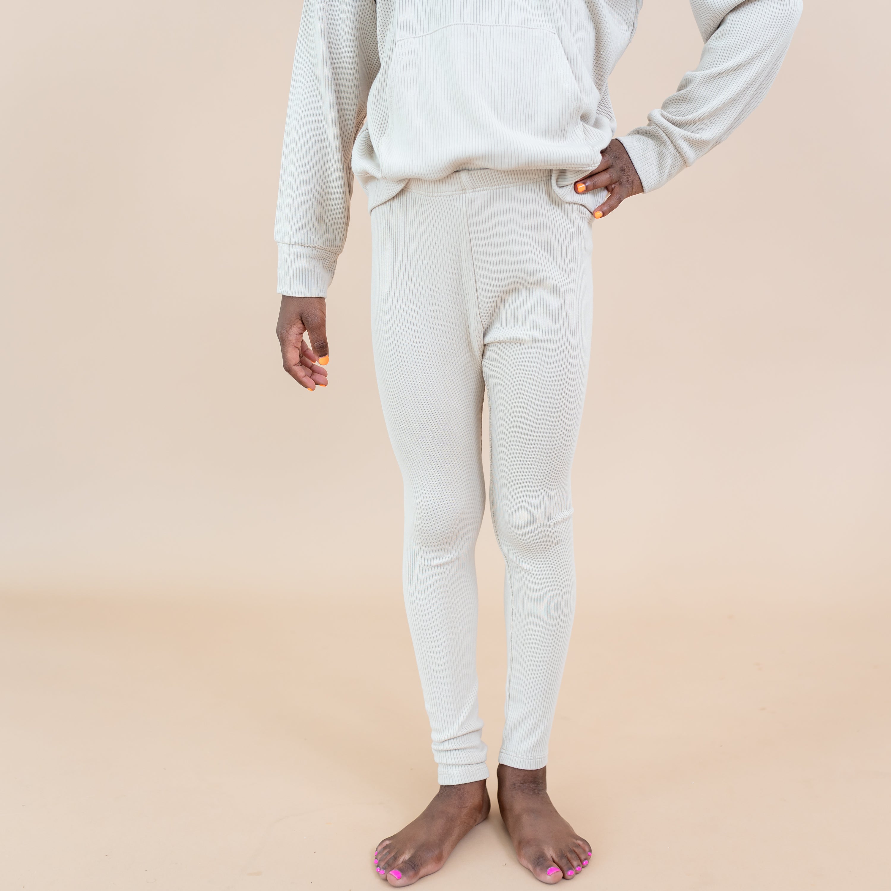 Ribbed Leggings in Bisque shown on a girl model