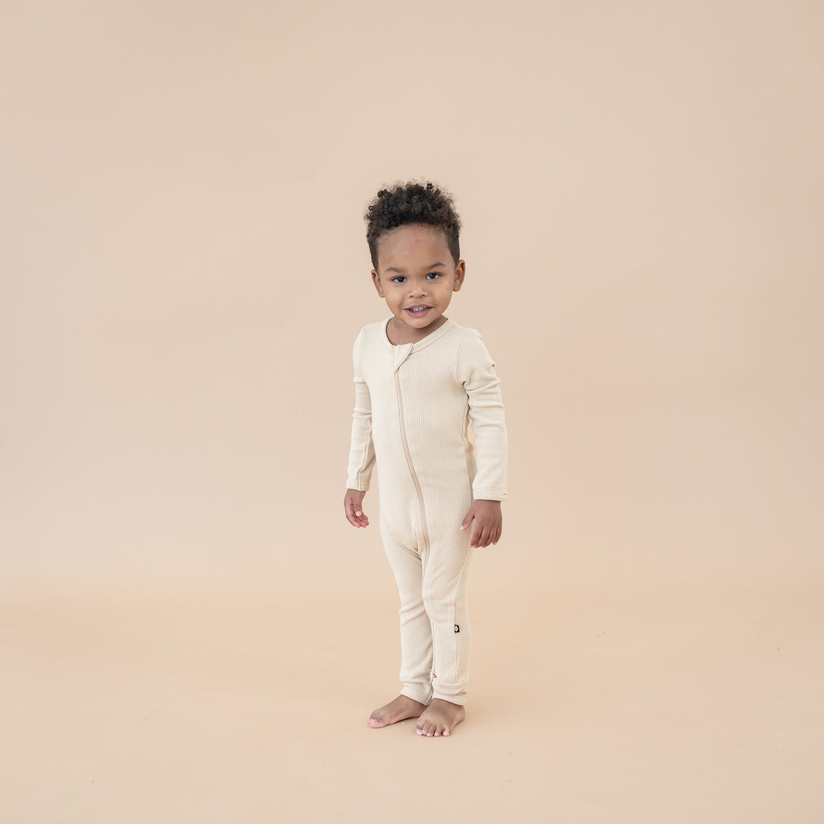 Ribbed Zipper Romper in Bisque