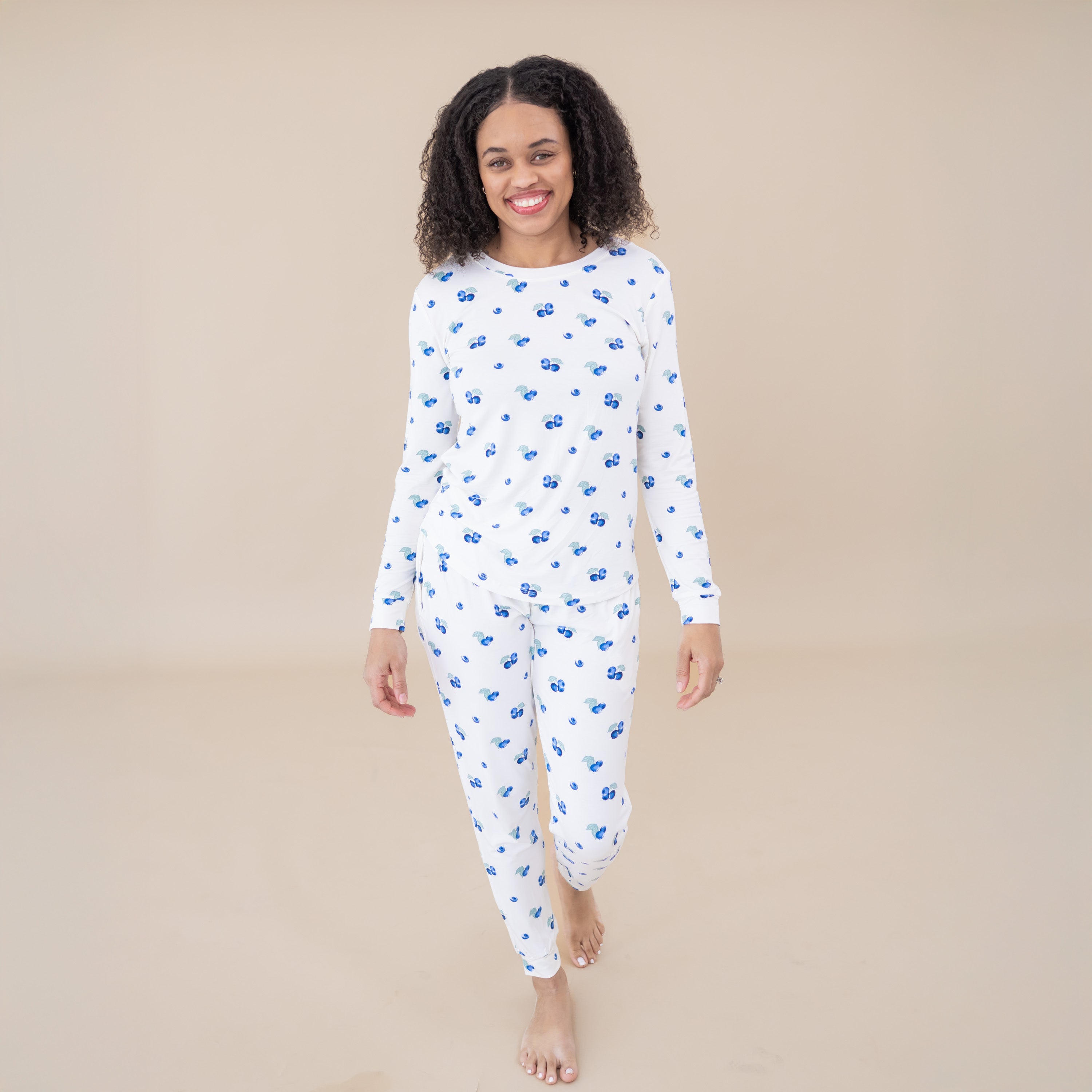Woman modeling Women's Jogger Pajama Set in Blueberry