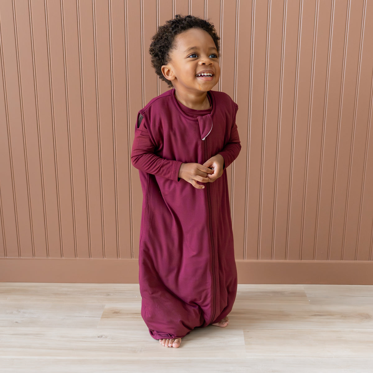 Toddler wearing Sleep Bag Walker in Burgundy 1.0