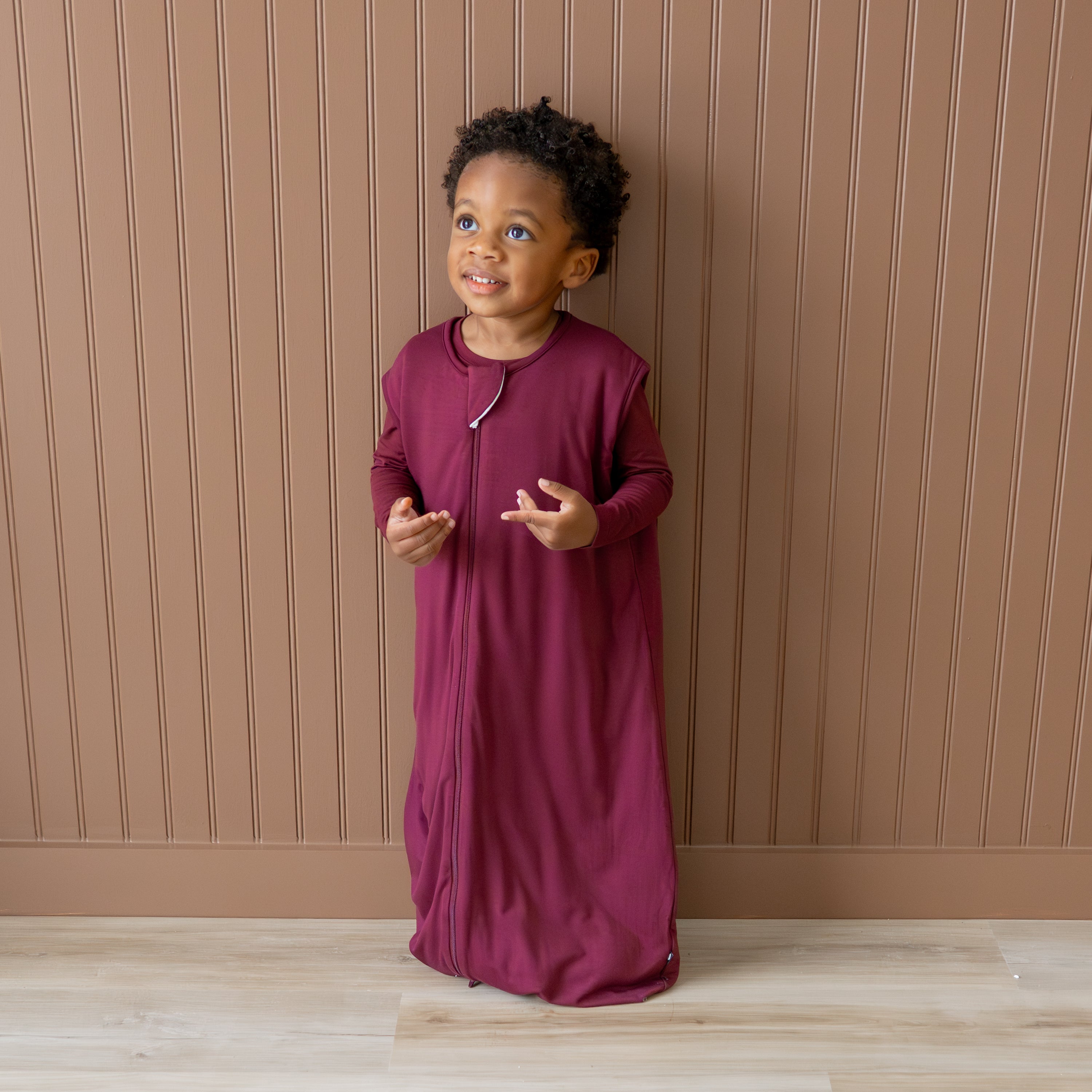 Toddler wearing Sleep Bag Walker in Burgundy 1.0