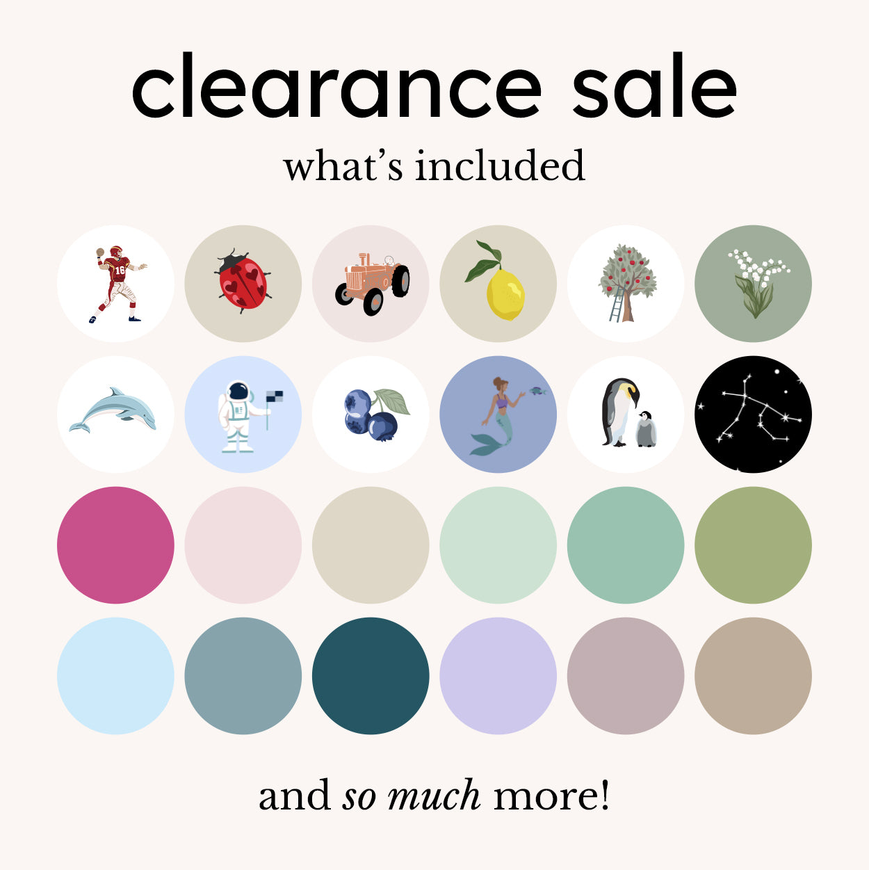 July Clearance sale what's included graphic