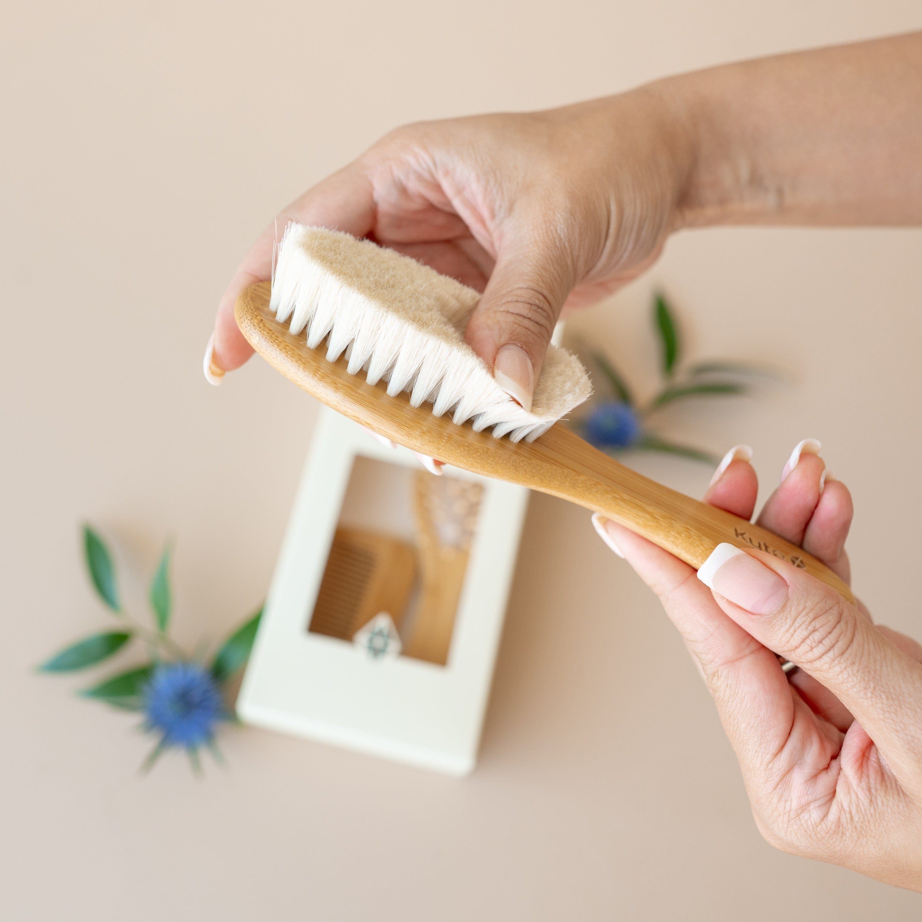 showing the texture of Cradle Cap Brush