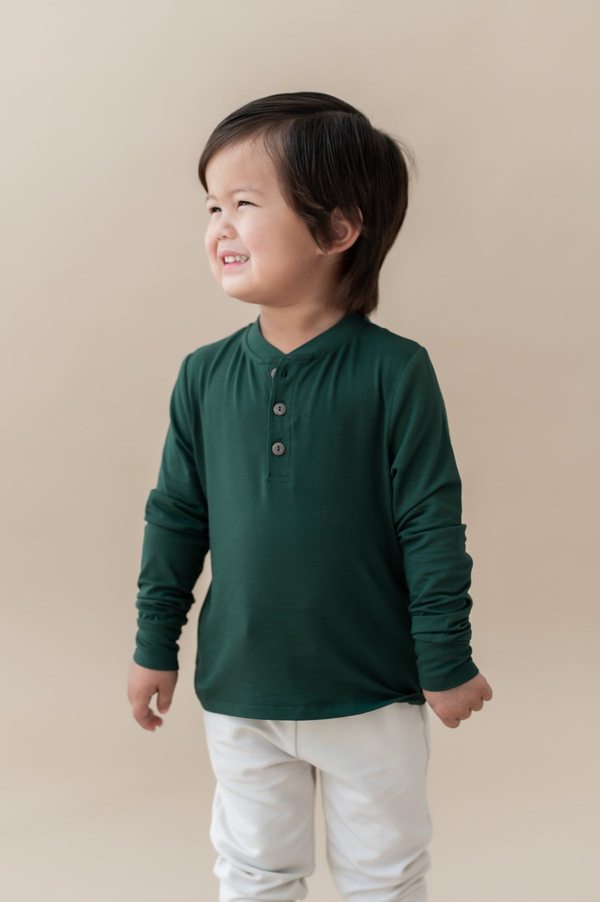 Long Sleeve Toddler Henley Tee in Cypress