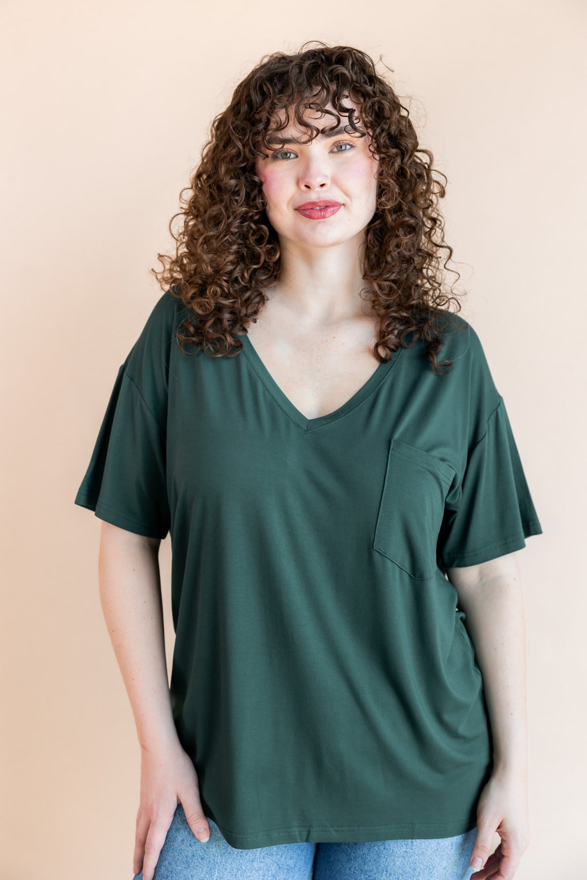 Women's Oversized V-Neck Tee in Cypress