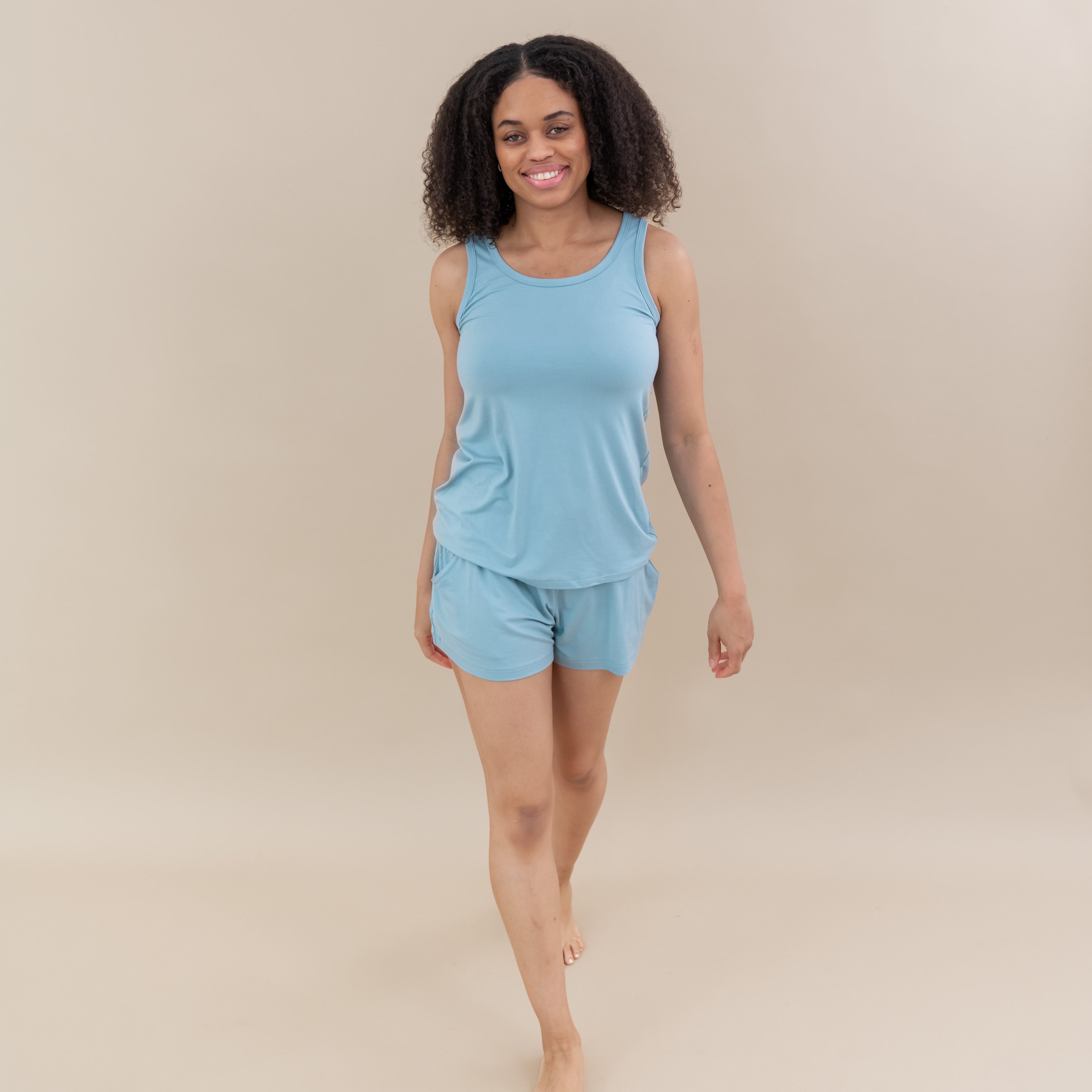 Woman modeling Women’s Tank Set in Dusty Blue