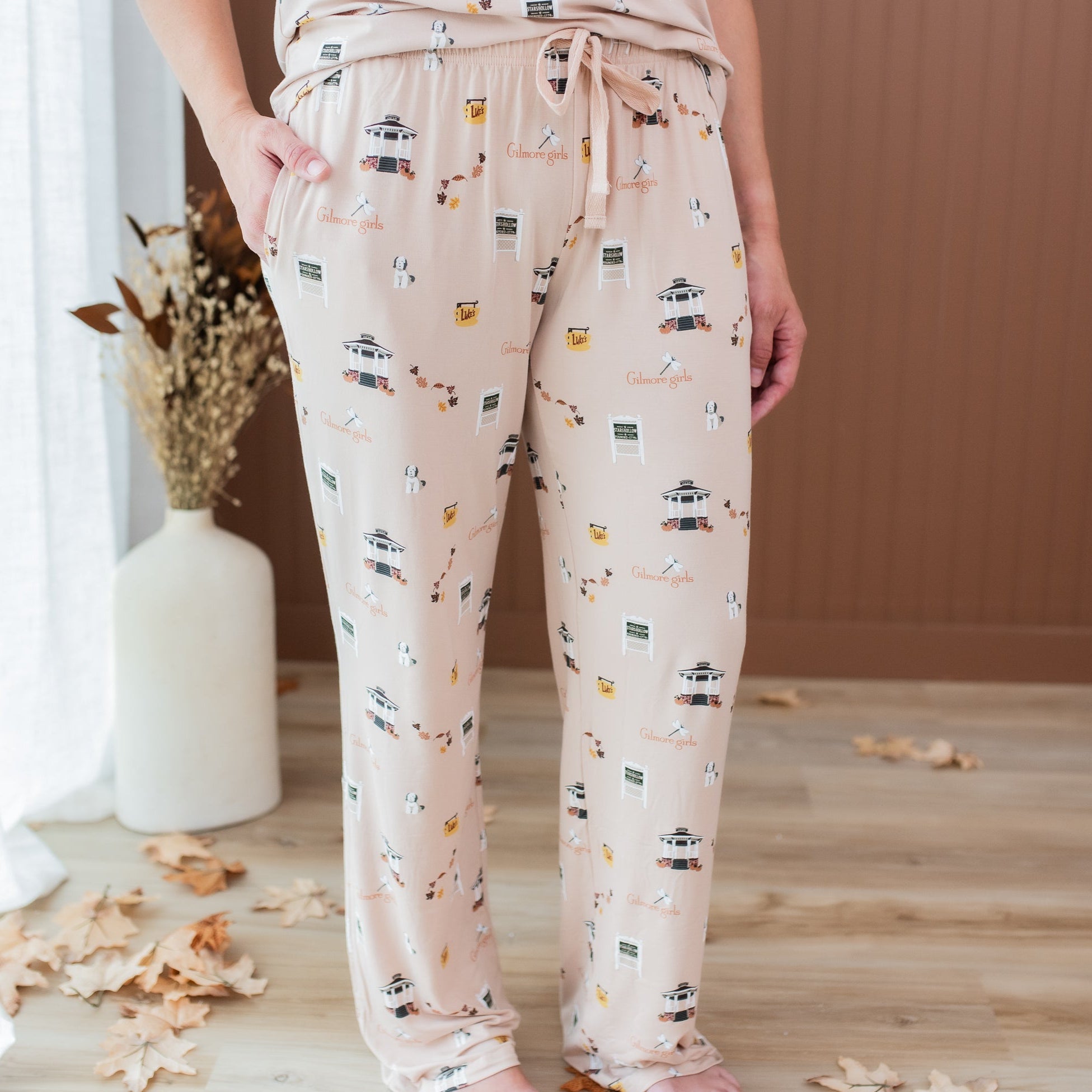Women's Lounge Pants in Gilmore Girls shown on a model