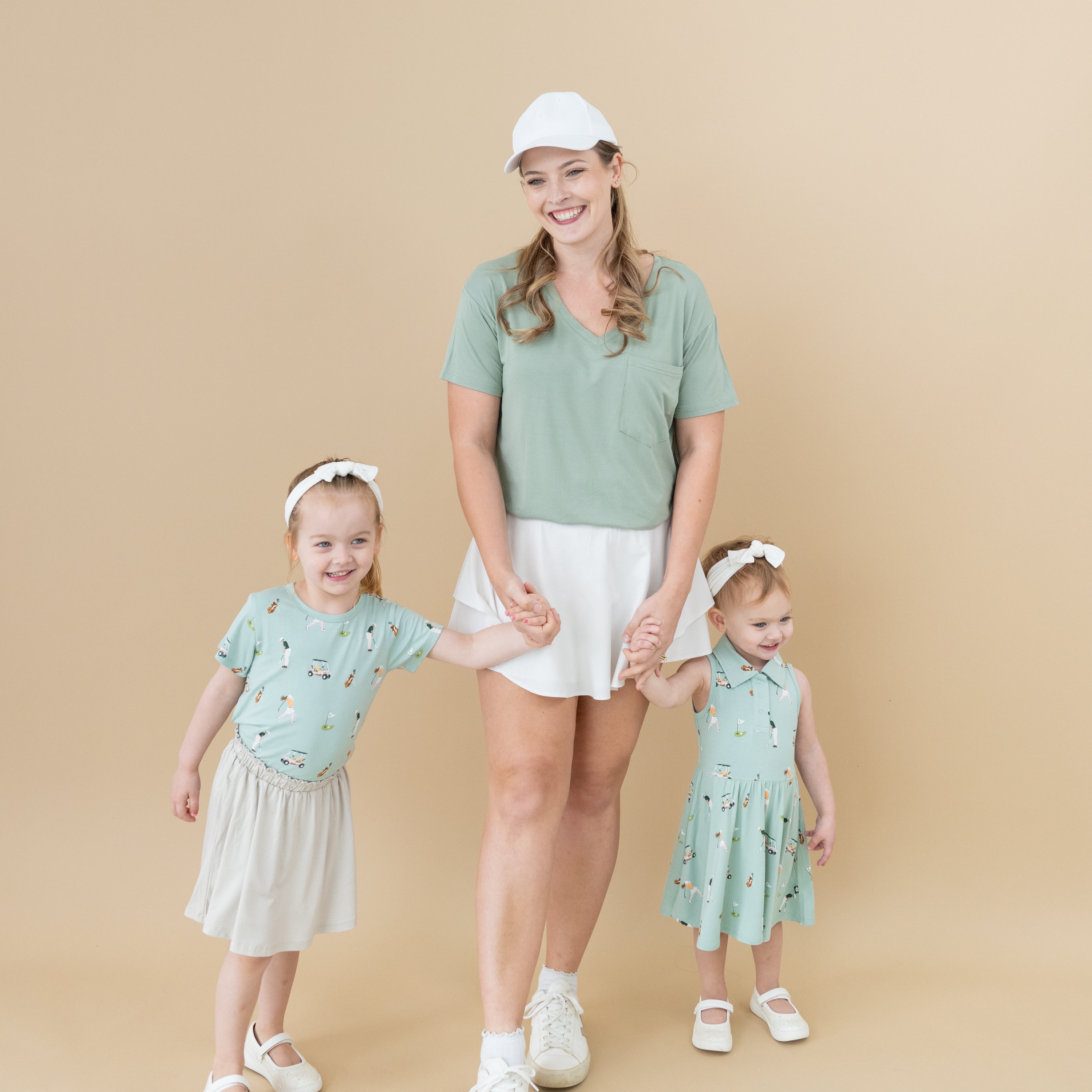 Mom and Toddlers in Matching Mommy and Me Golf Outfits
