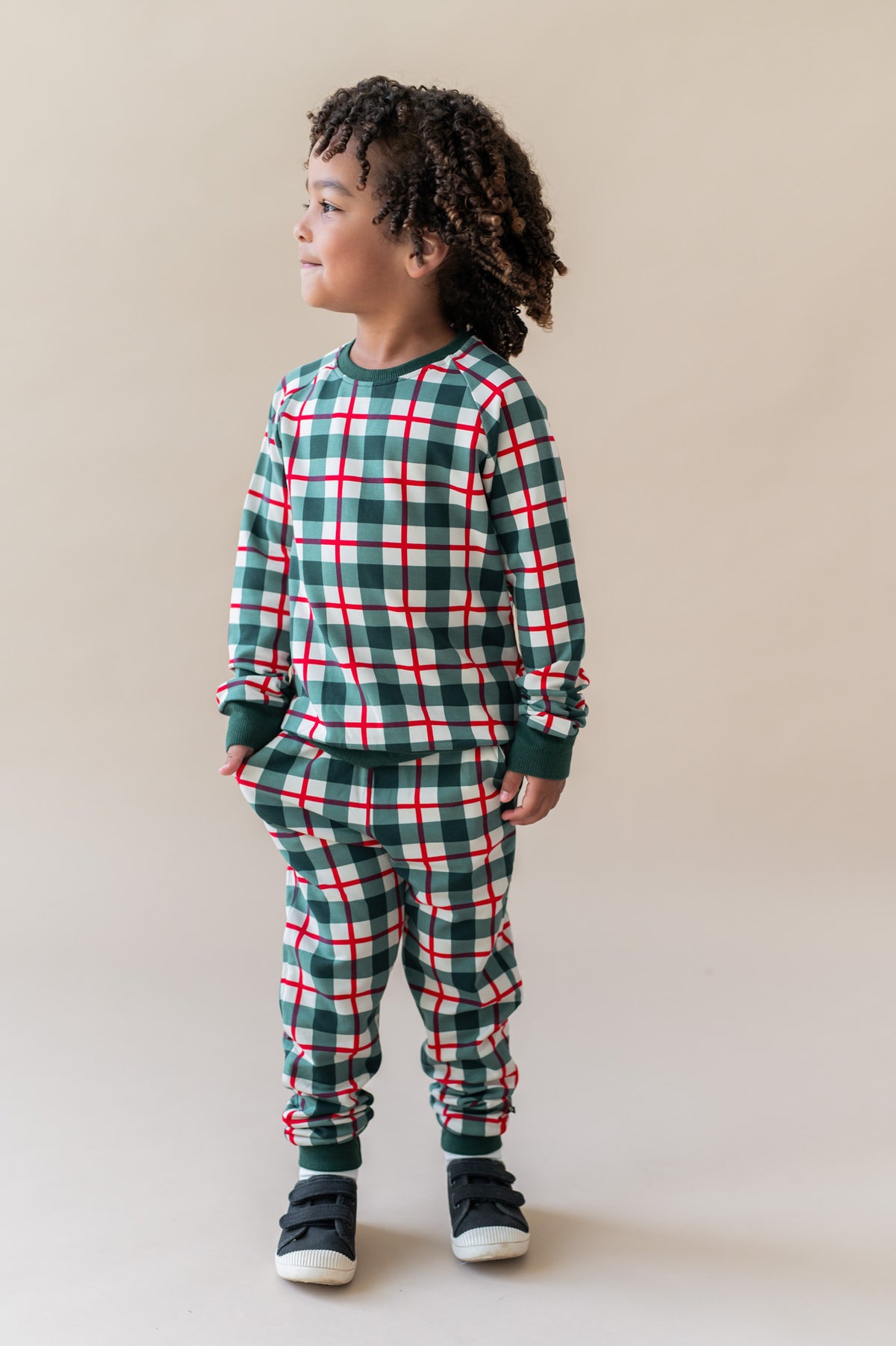 Long Sleeve Jogger Set in Holiday Plaid