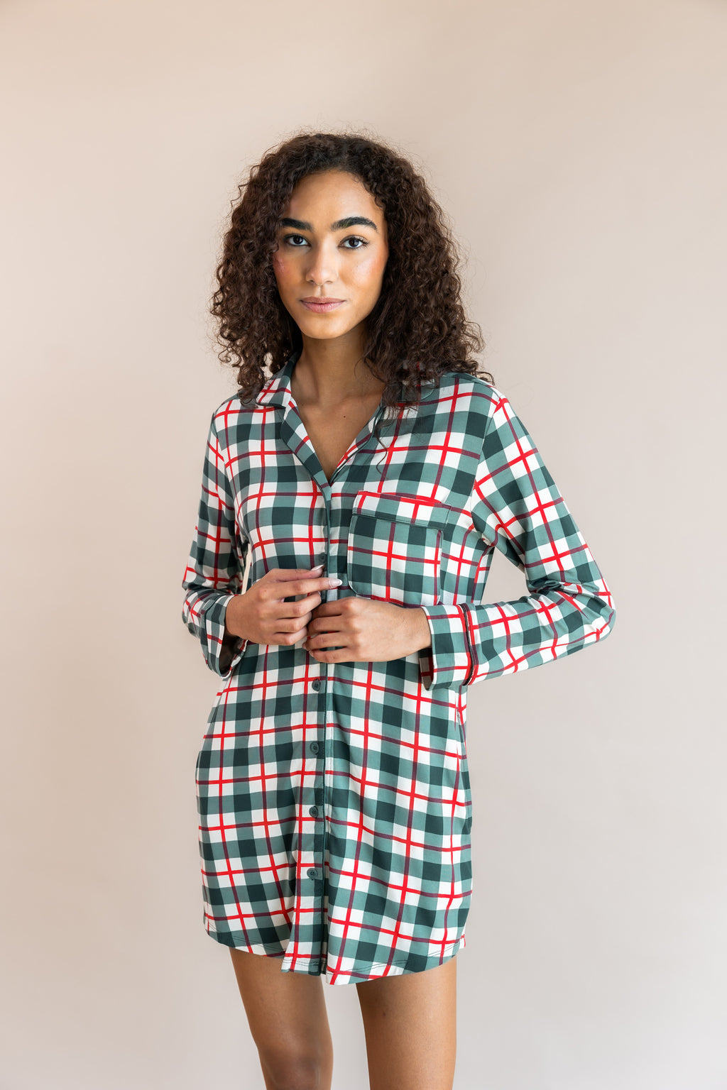 holiday dress shirts women Long Sleeve Women’s Nightshirt in Plaid Two Piece homecoming dress