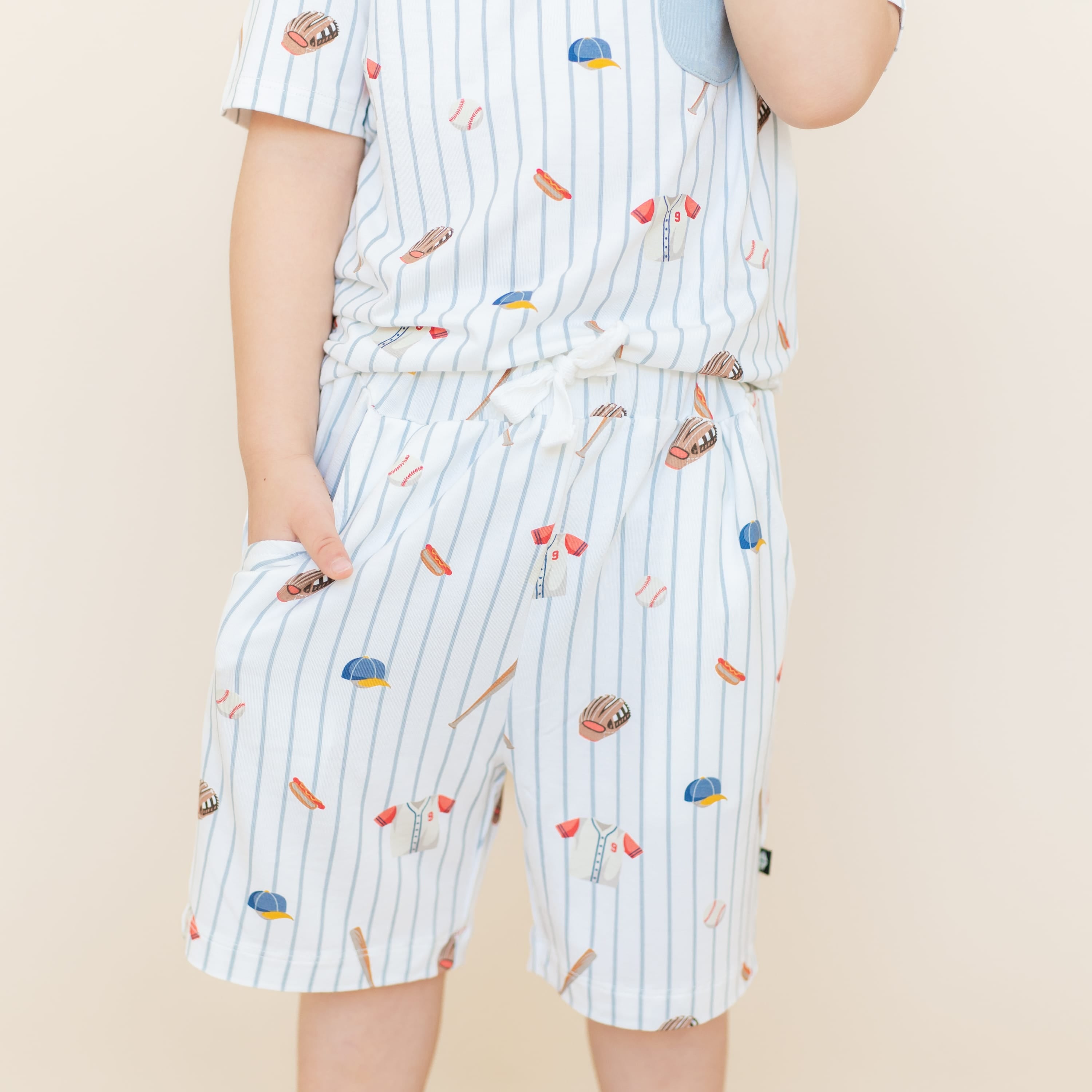 Close up of the Drawstring Short in Home Run shown on a model