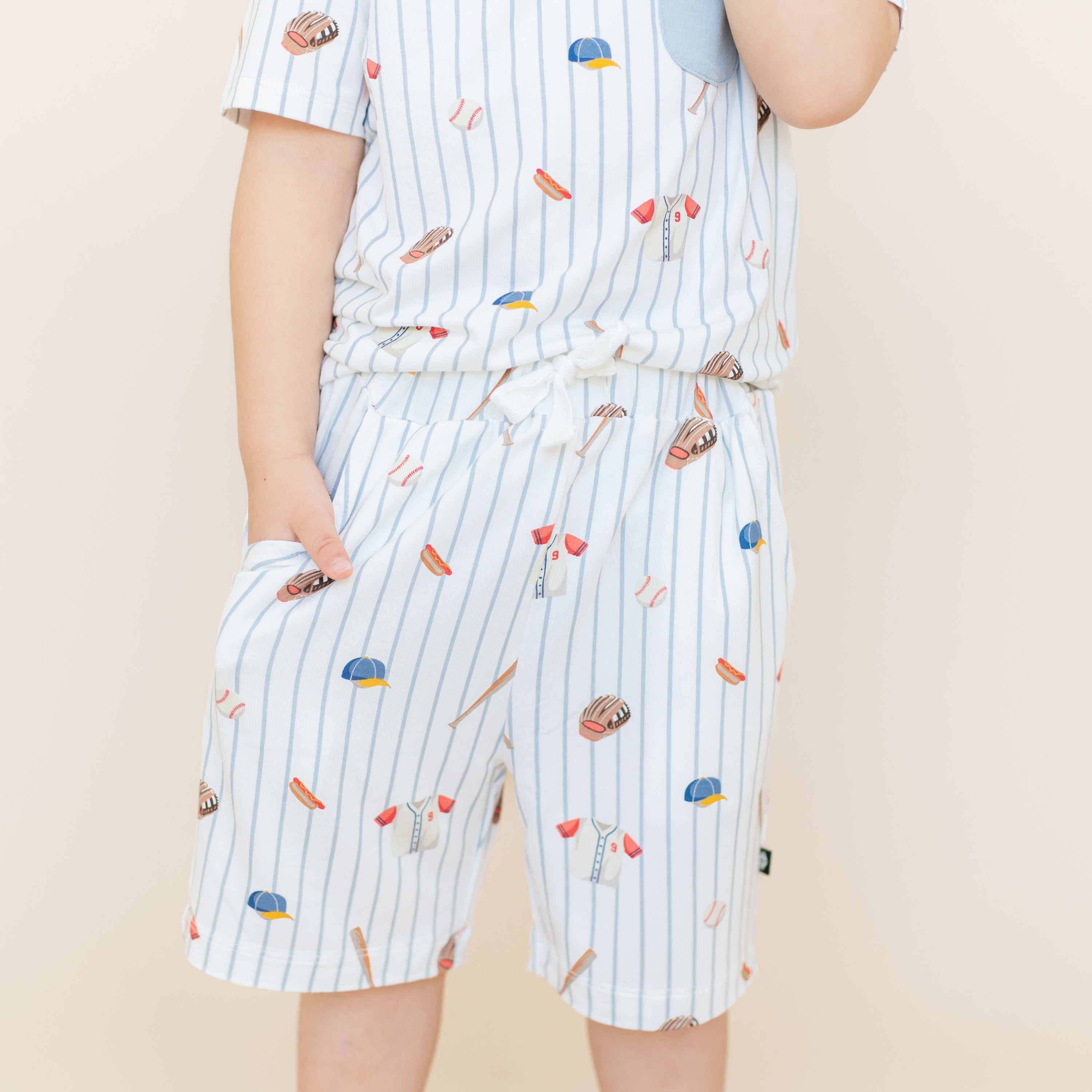 Close up of the Drawstring Short in Home Run shown on a model