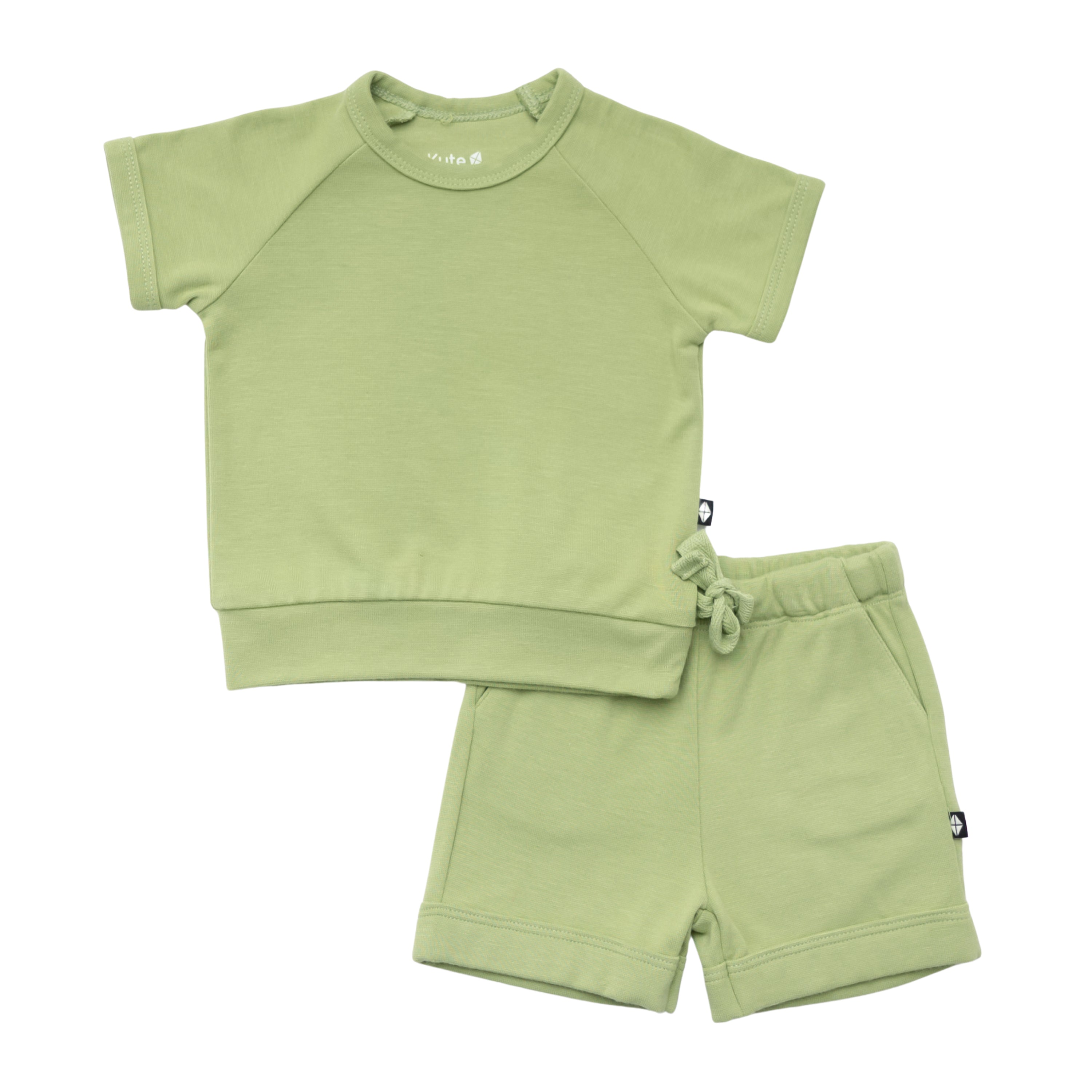 Bamboo Jersey Short Sleeve Kids Jogger Set in Honu Green