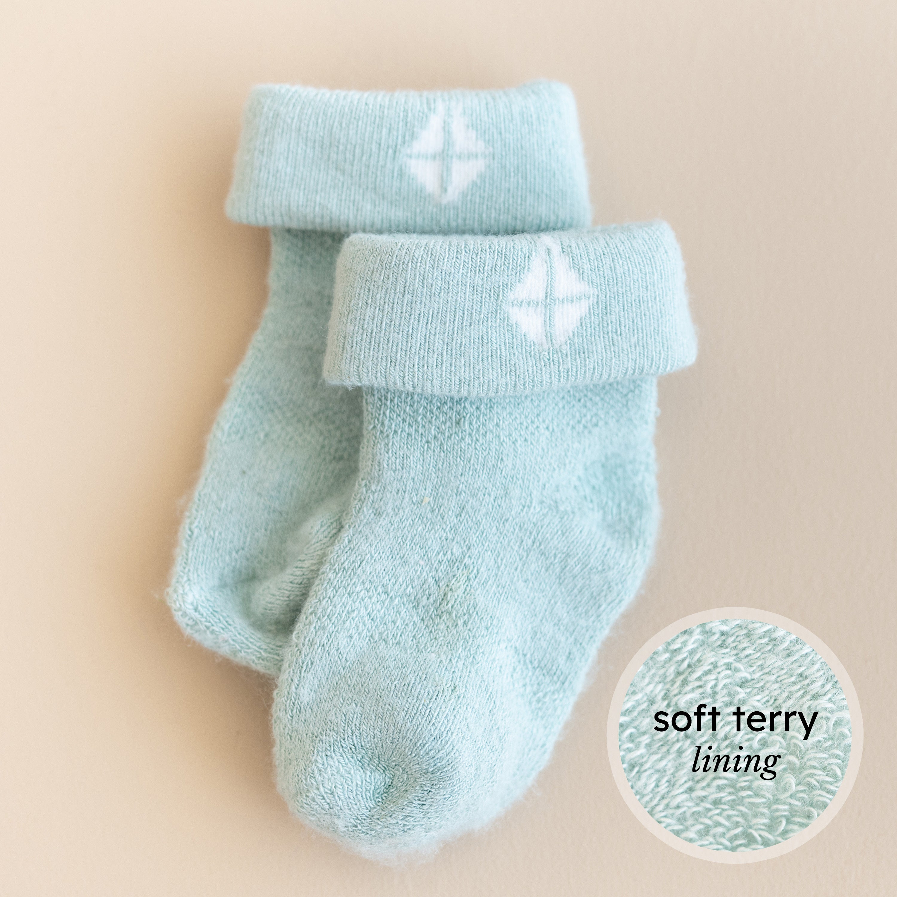 Sage infant socks with soft terry lining