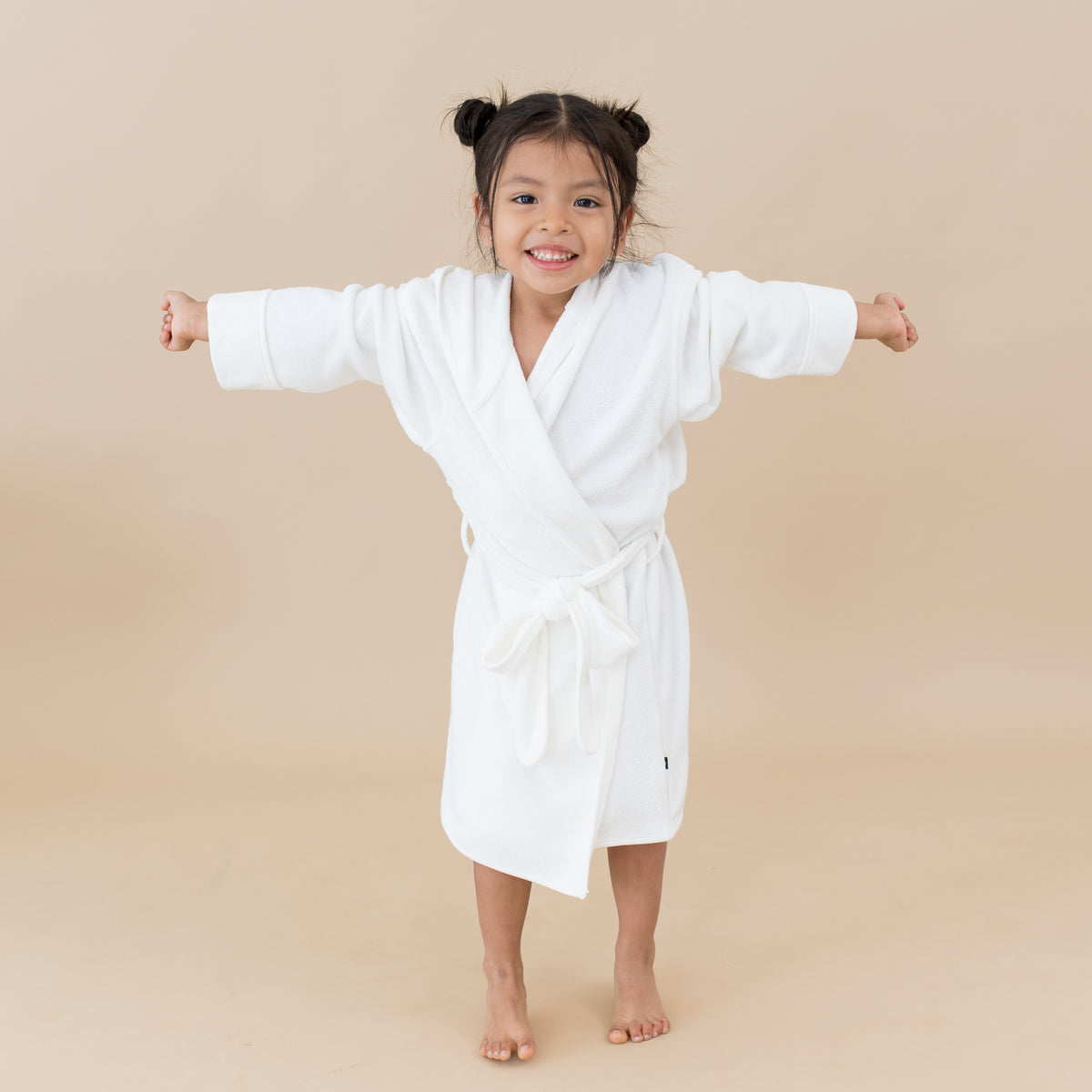 Girl wearing Hooded Bath Robe in Cloud