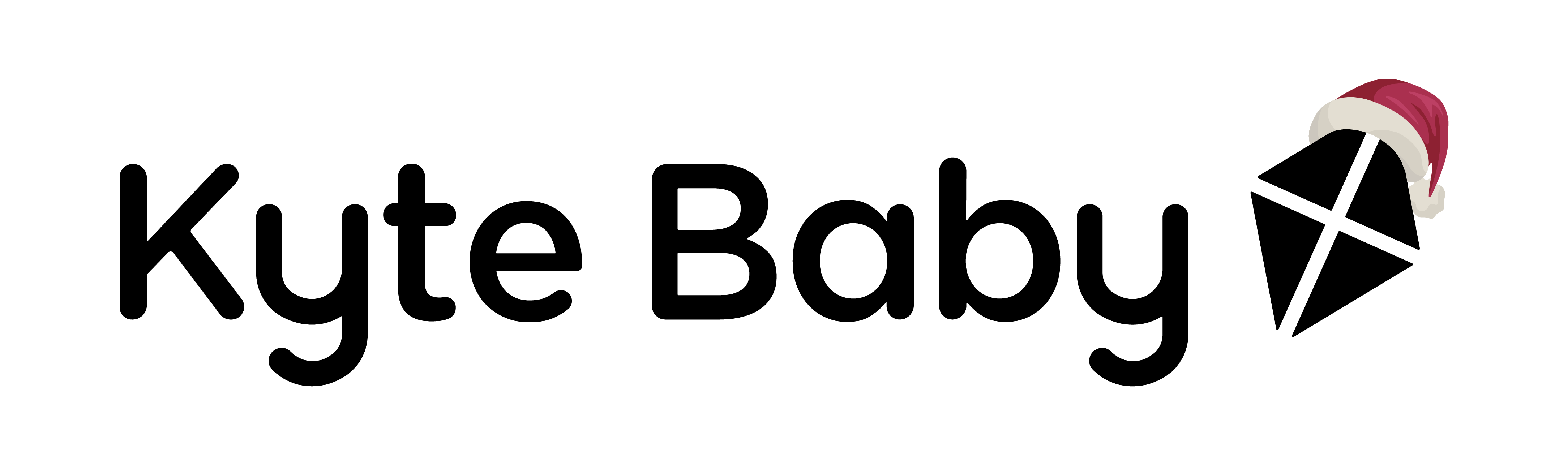 Kyte Baby logo with a black and white design and a red and white hat icon on a white background