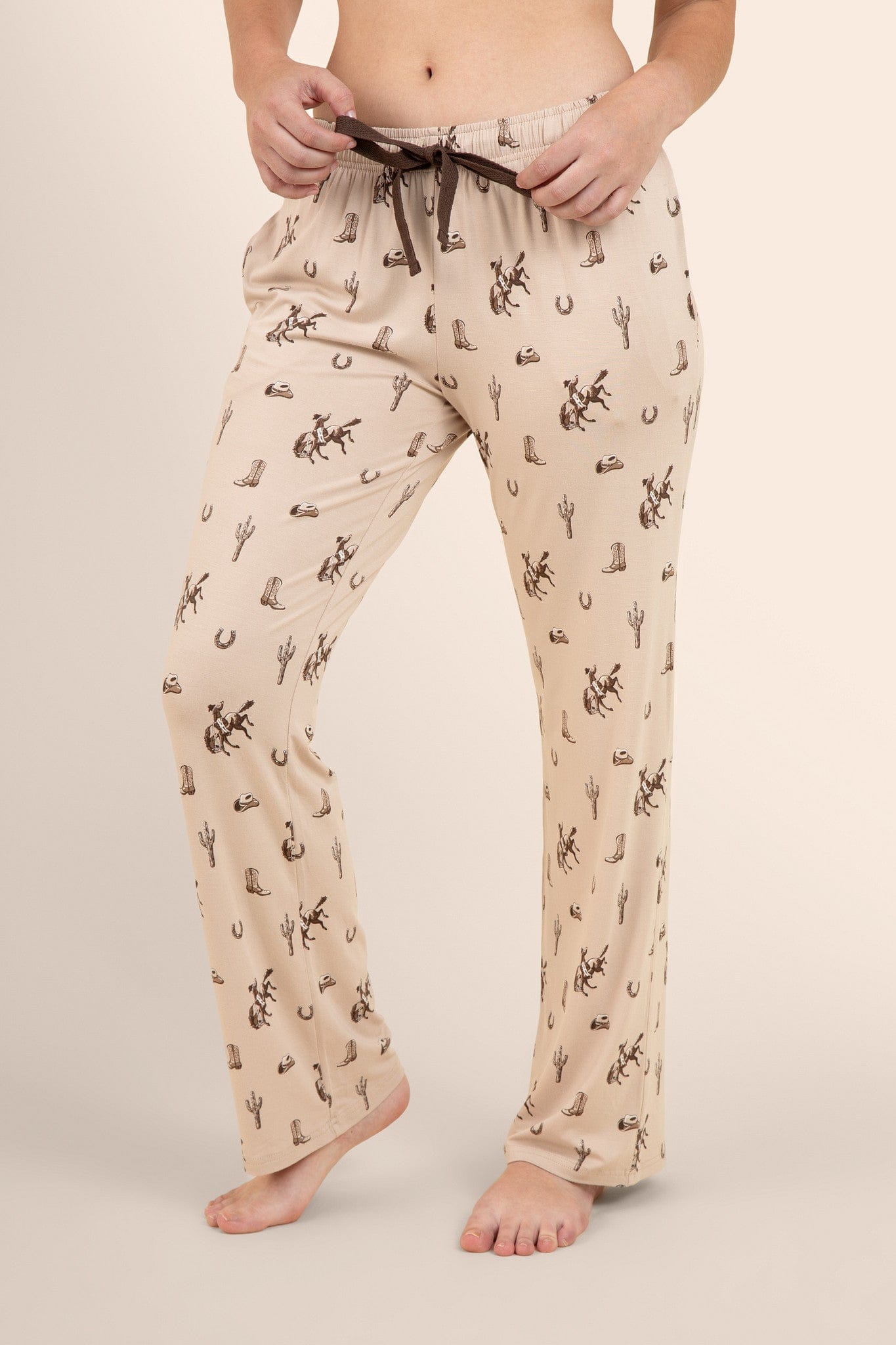Women's Lounge Pants in Classic Cowboy shown on a female model