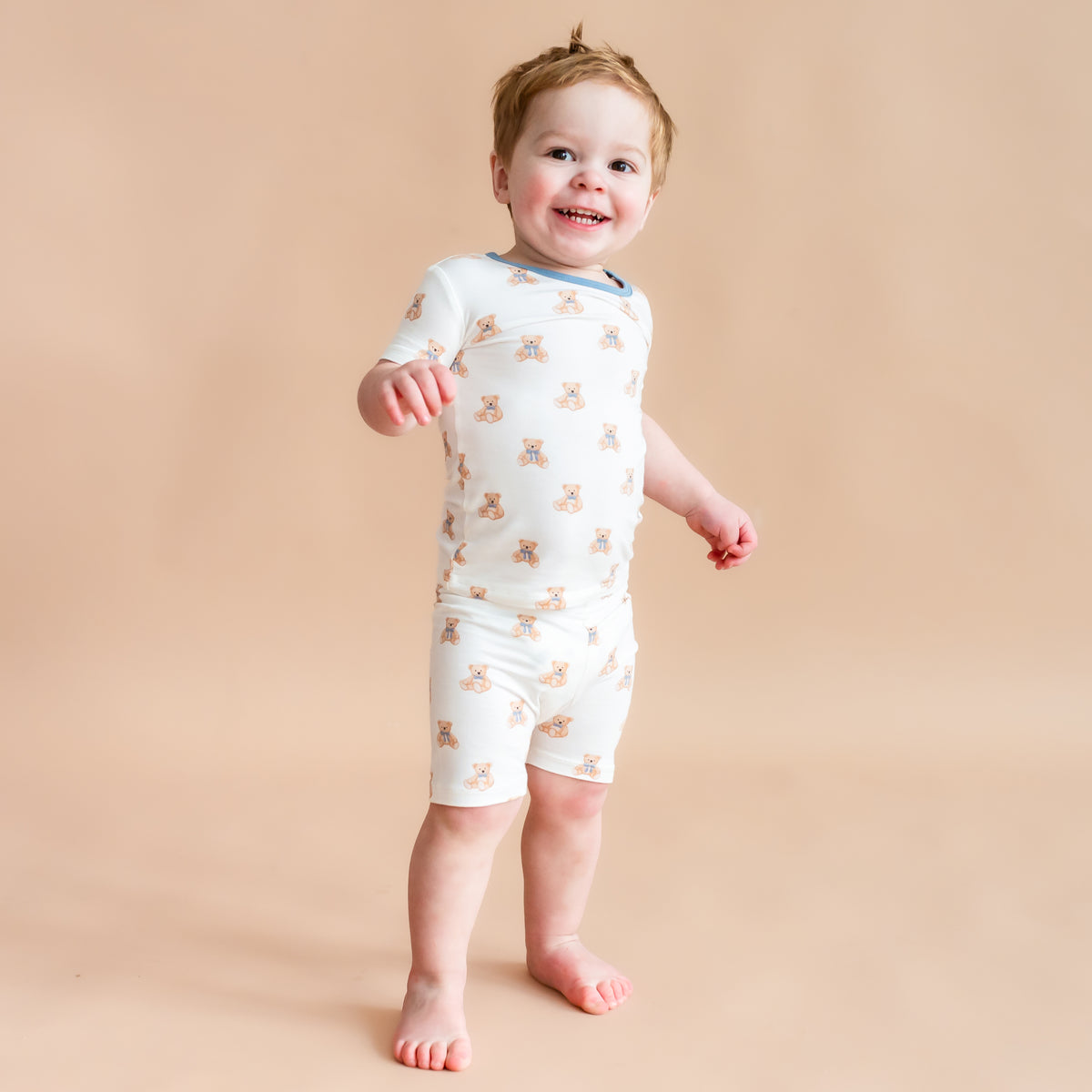 Toddler wearing Short Sleeve Pajamas in Teddy Bear