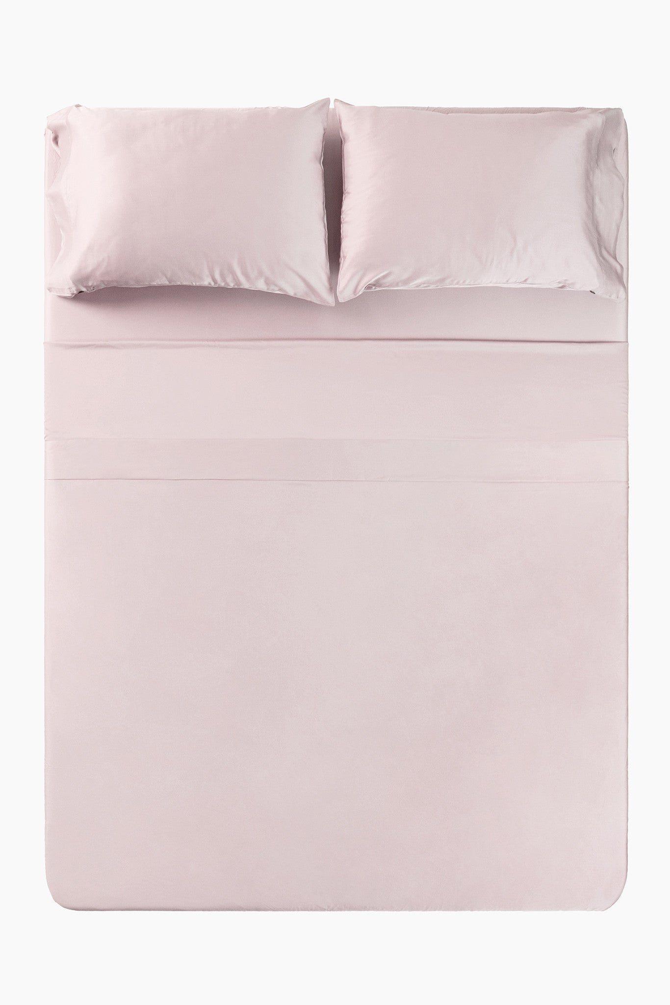 Overhead view of Roze Quartz sateen sheet set