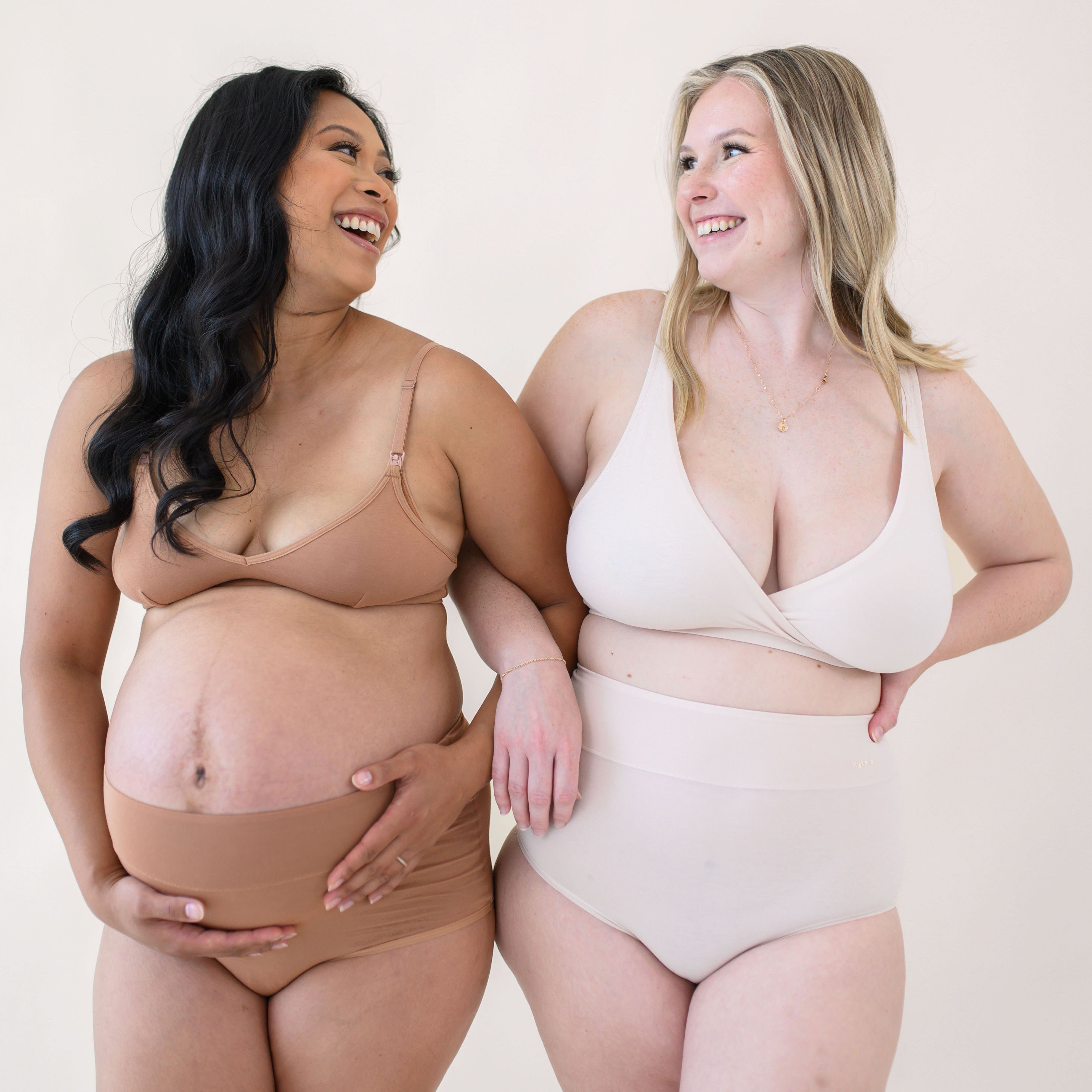 2 women wearing Women's High-Waisted Brief in Blonde and Latte