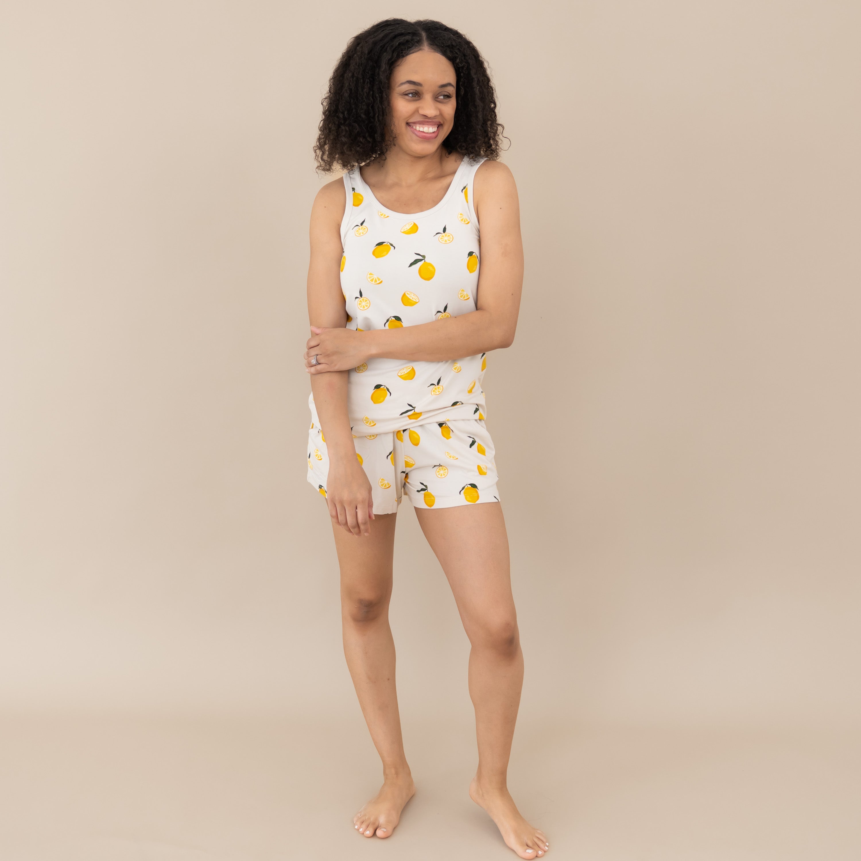 Woman modeling Women’s Tank Set in Lemon